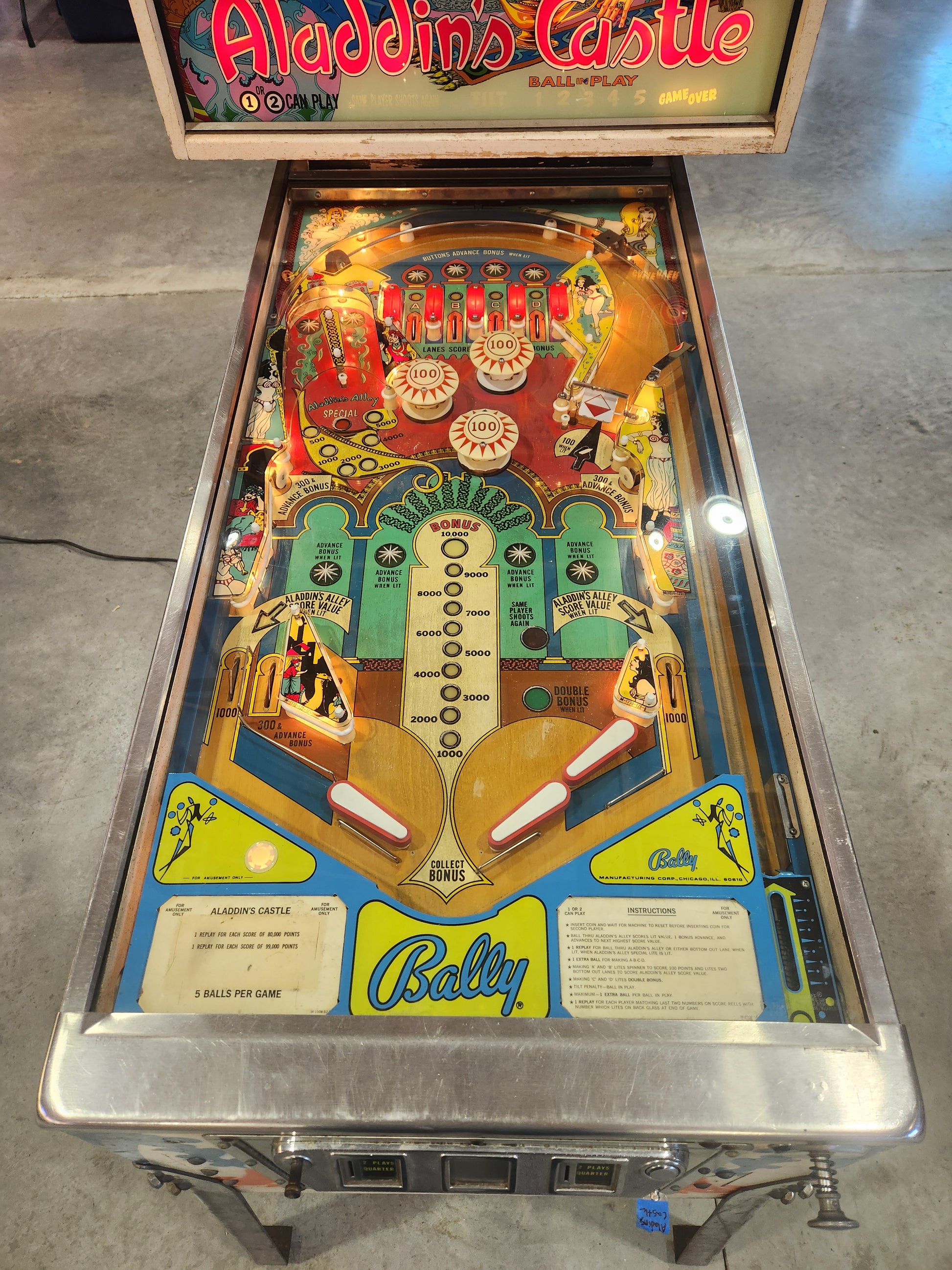ALADDIN'S CASTLE - 1976 Bally EM Pinball Machine - Shopped and Working Great!