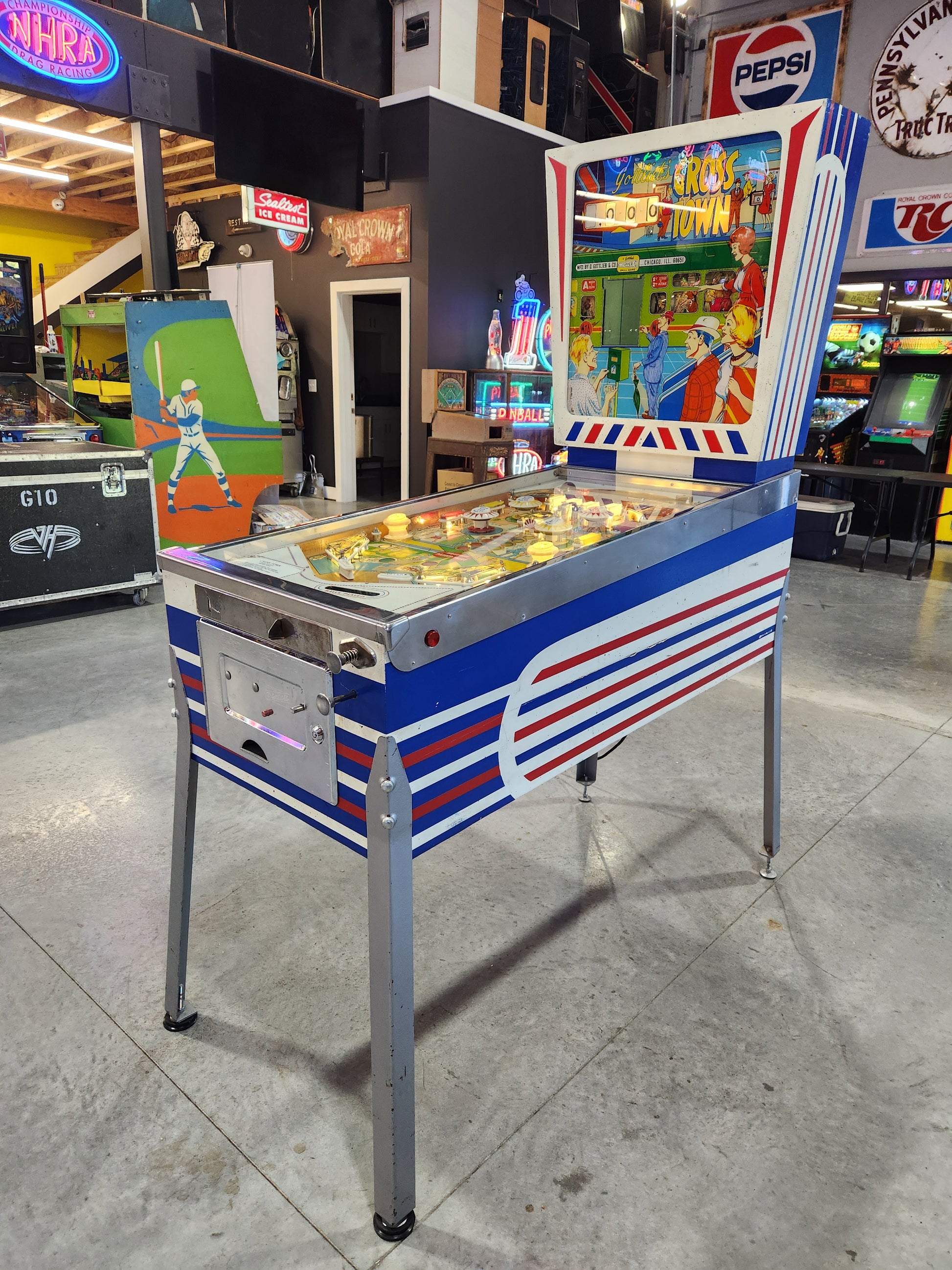 CROSS TOWN - 1966 Gottlieb EM Pinball Machine - Shopped and WORKS GREAT!