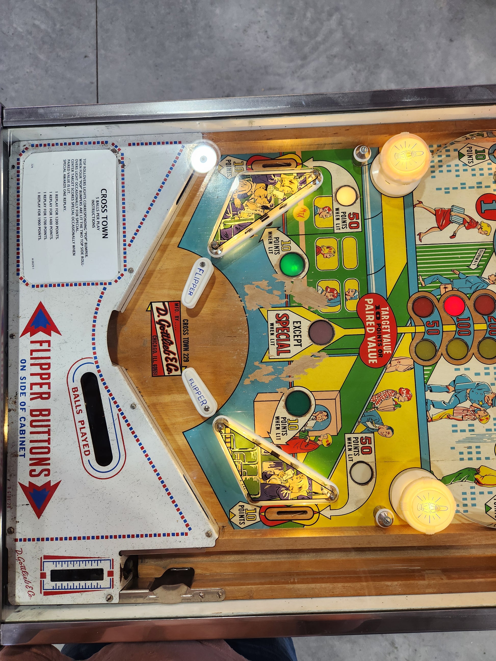 CROSS TOWN - 1966 Gottlieb EM Pinball Machine - Shopped and WORKS GREAT!