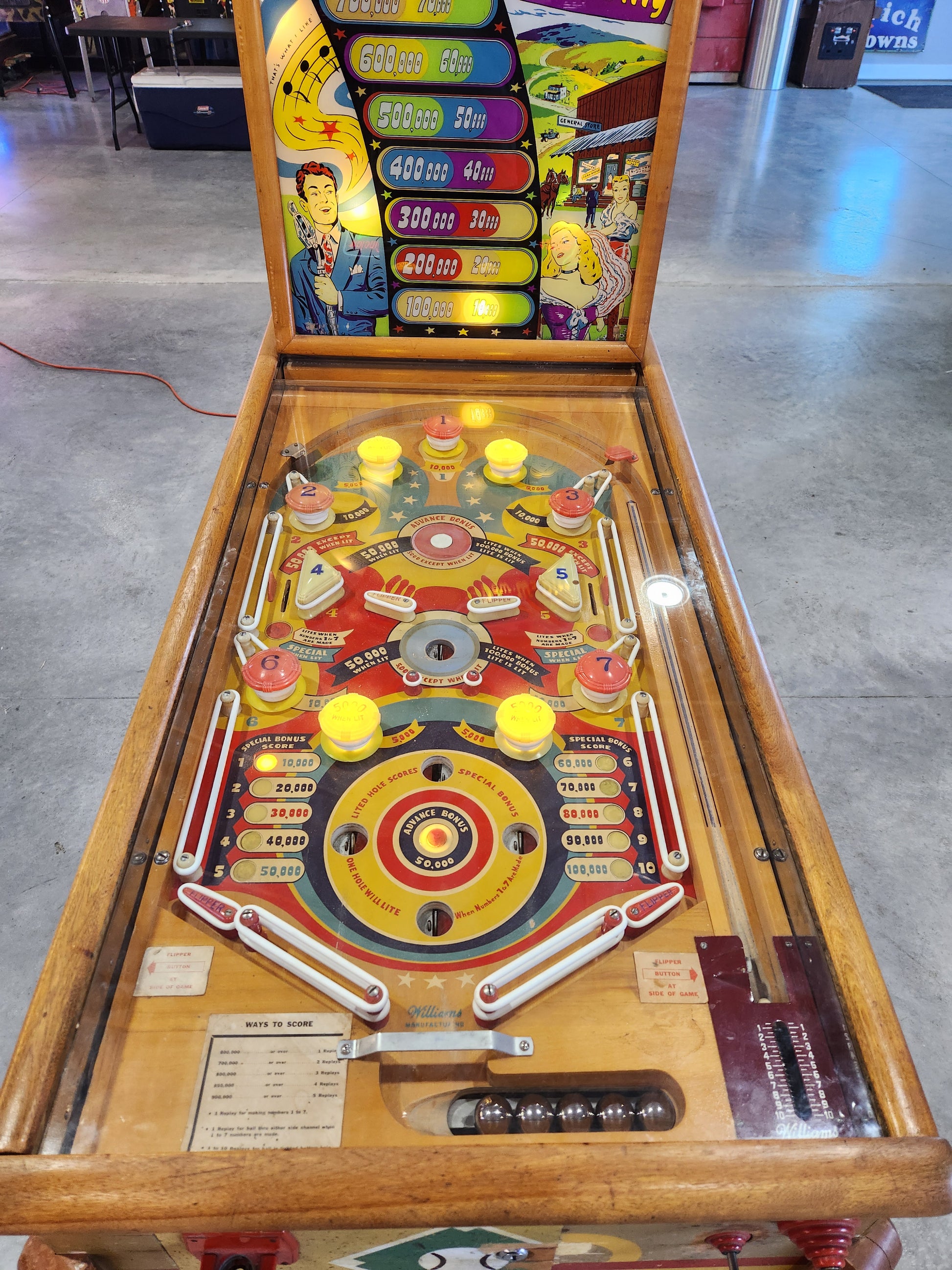 DEW-WA-DITTY - 1948 Williams Electro Mechanical Woodrail Pinball Machine - Shopped and WORKING!