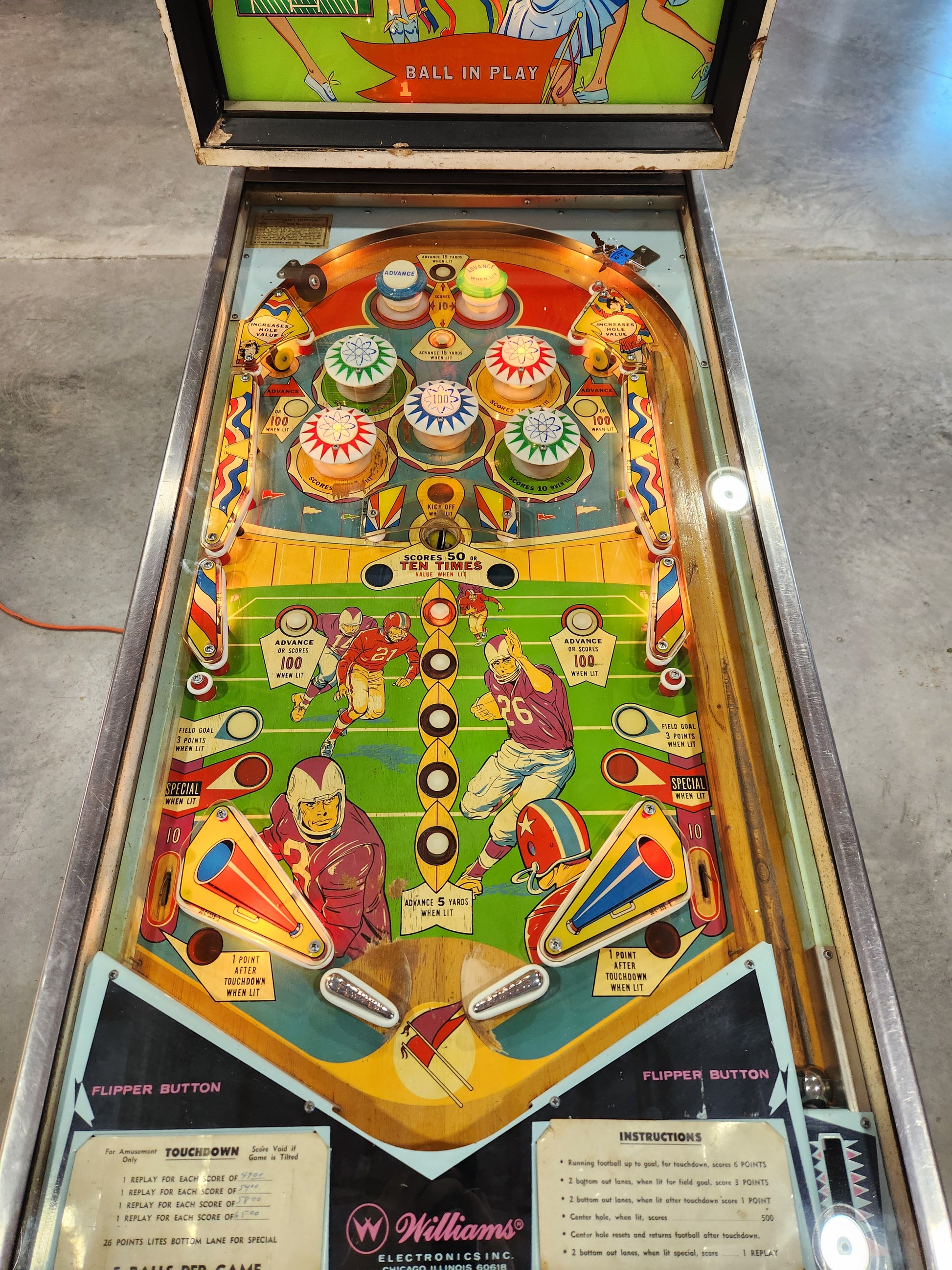 TOUCHDOWN - 1967 Williams EM Pinball Machine - Shopped and WORKS ALL THE WAY!