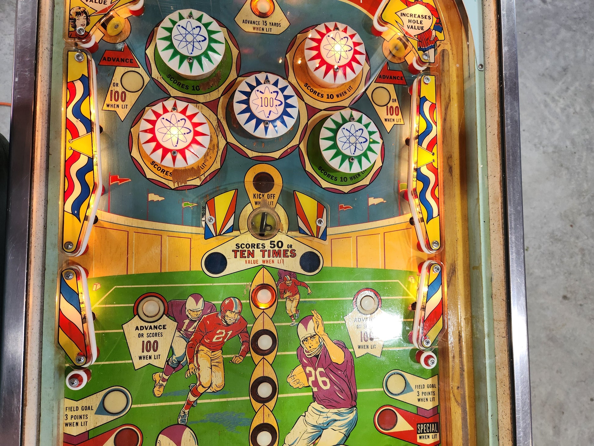 TOUCHDOWN - 1967 Williams EM Pinball Machine - Shopped and WORKS ALL THE WAY!