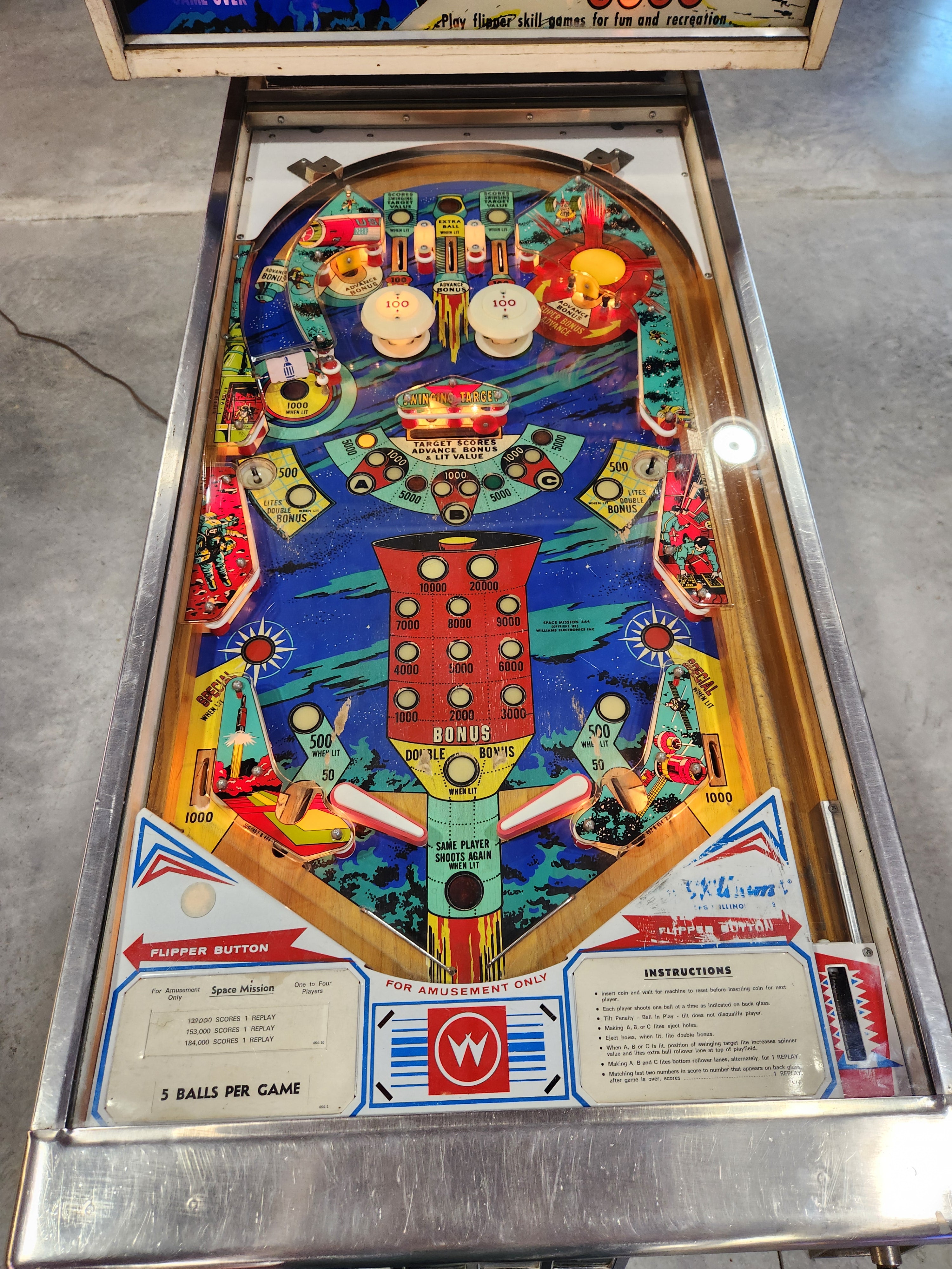 SPACE MISSION - 1976 Williams EM Pinball Machine - Shopped