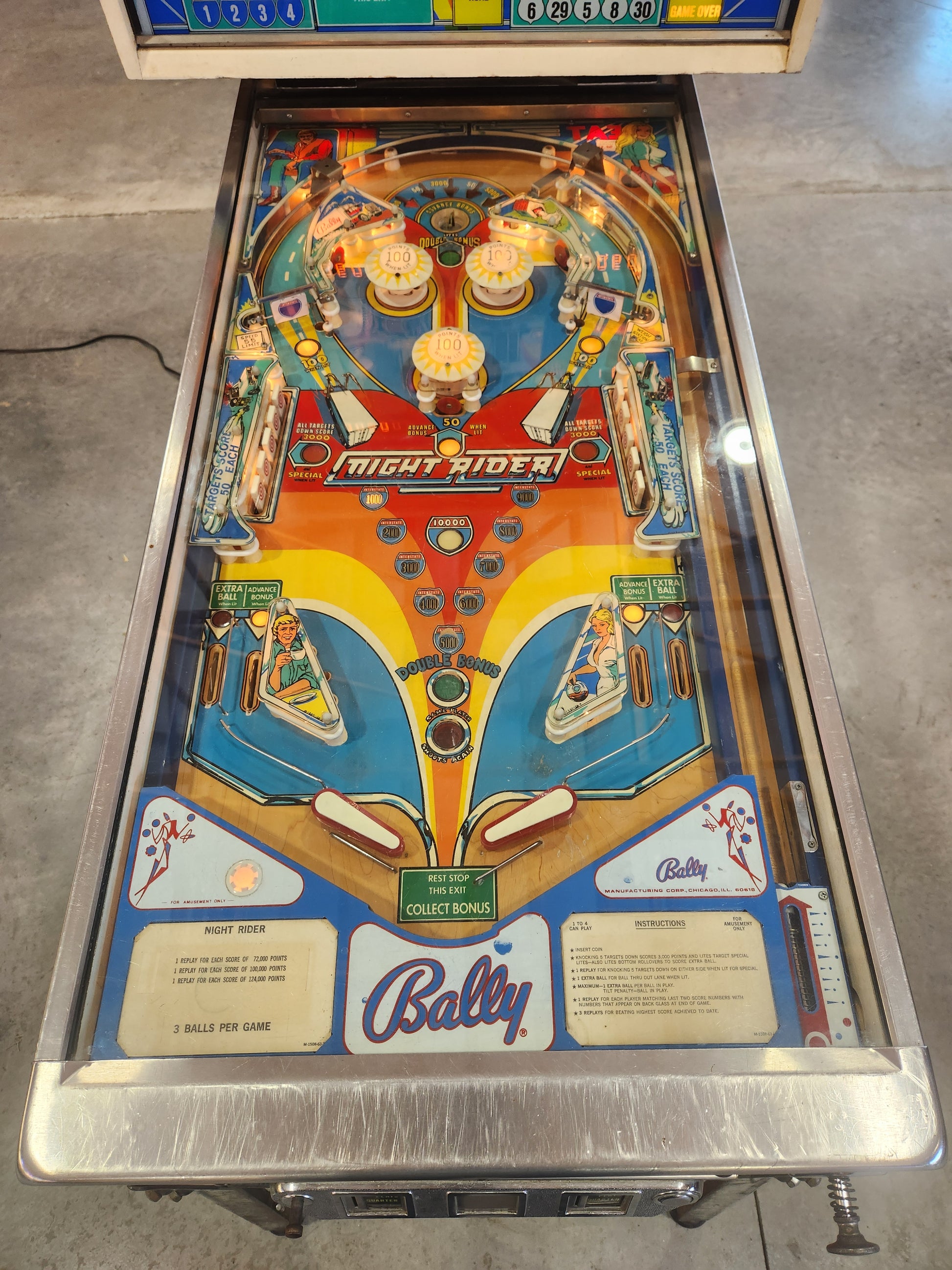 NIGHT RIDER - 1977 Bally Pinball Machine - WORKS 100% - REALLY NICE GAME