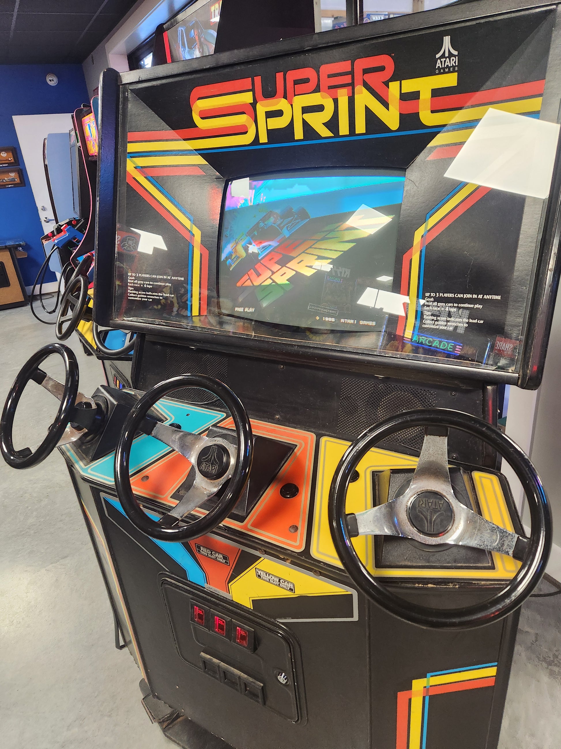 Super Sprint Atari 3 Player Racing Arcade Game - Original Game - Works 100% Used 1986