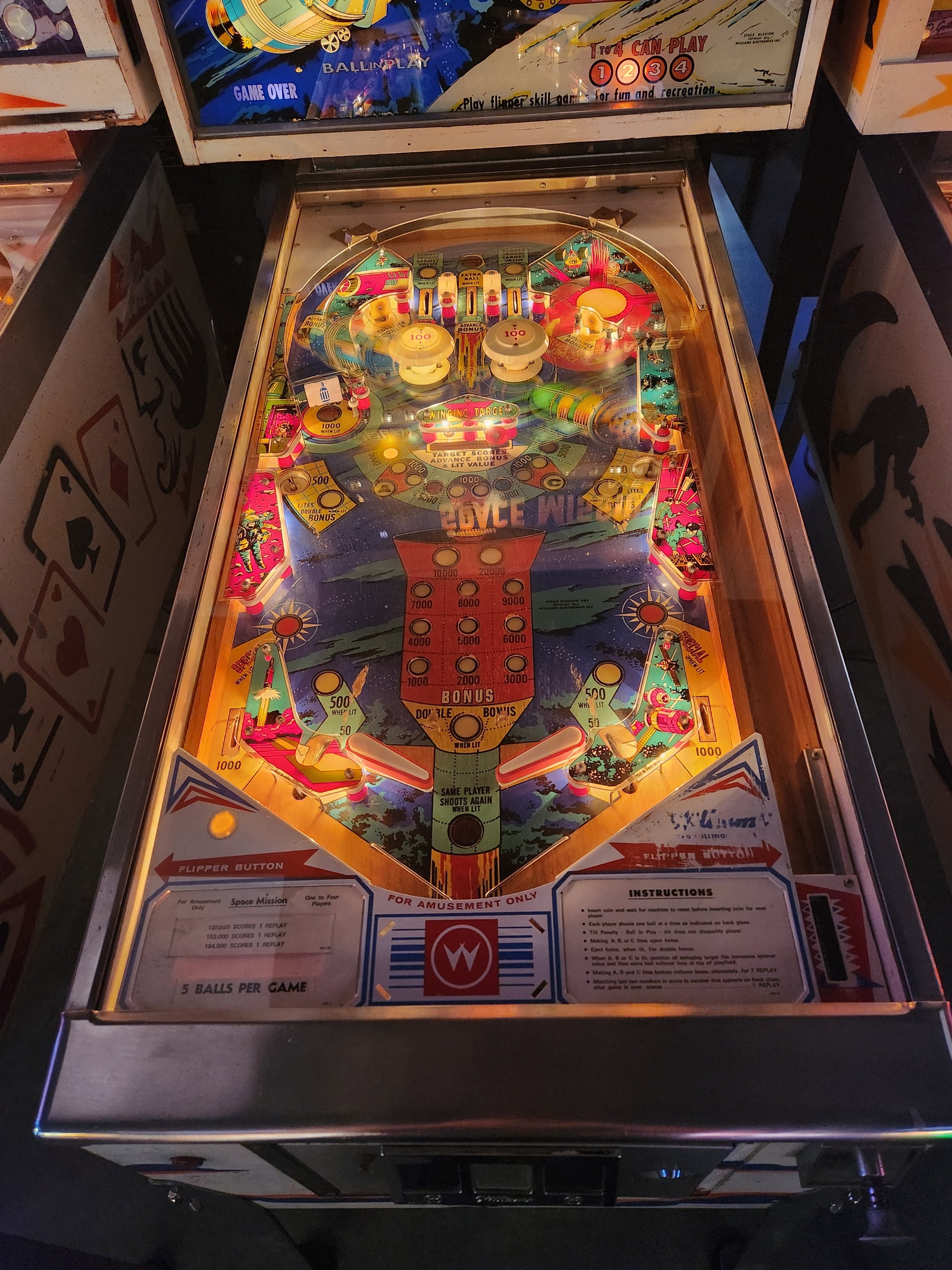 SPACE MISSION - 1976 Williams EM Pinball Machine - Shopped and Working 100%