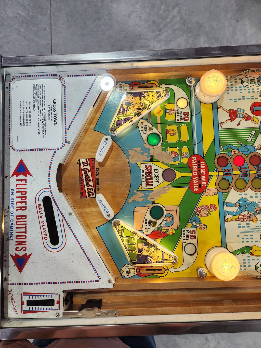 CROSS TOWN - 1966 Gottlieb EM Pinball Machine - Shopped and WORKS GREAT!