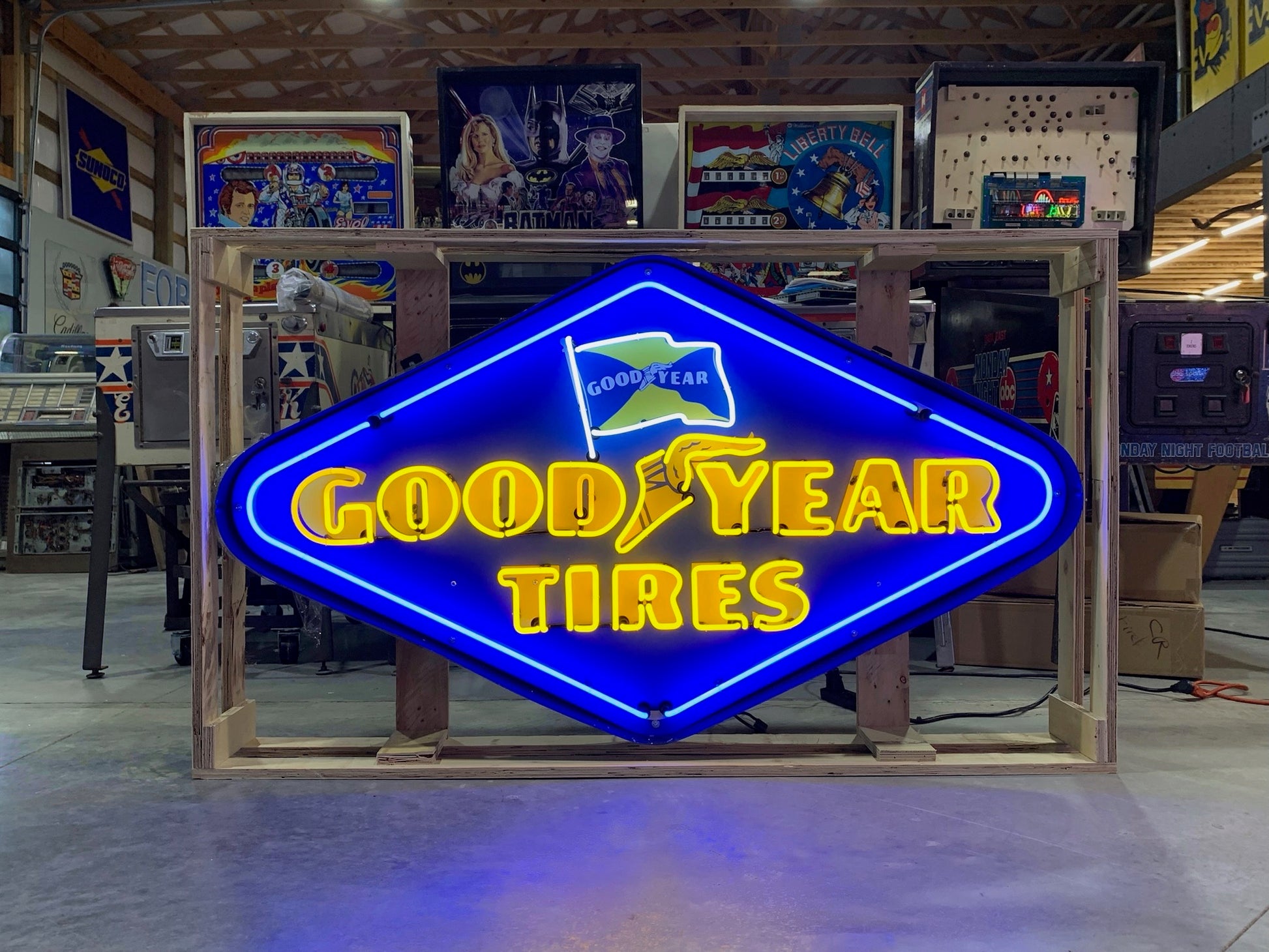GOODYEAR TIRES 5 1/2 FT LARGE NEON SIGN - Ready for Your Garage, Game Room or Man Cave!! REAL NEON!