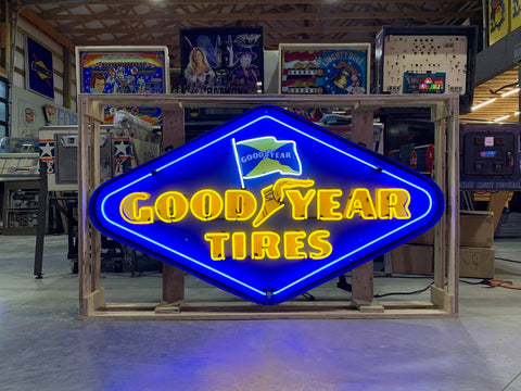 GOODYEAR TIRES 5 1/2 FT LARGE NEON SIGN - Ready for Your Garage, Game Room or Man Cave!! REAL NEON!