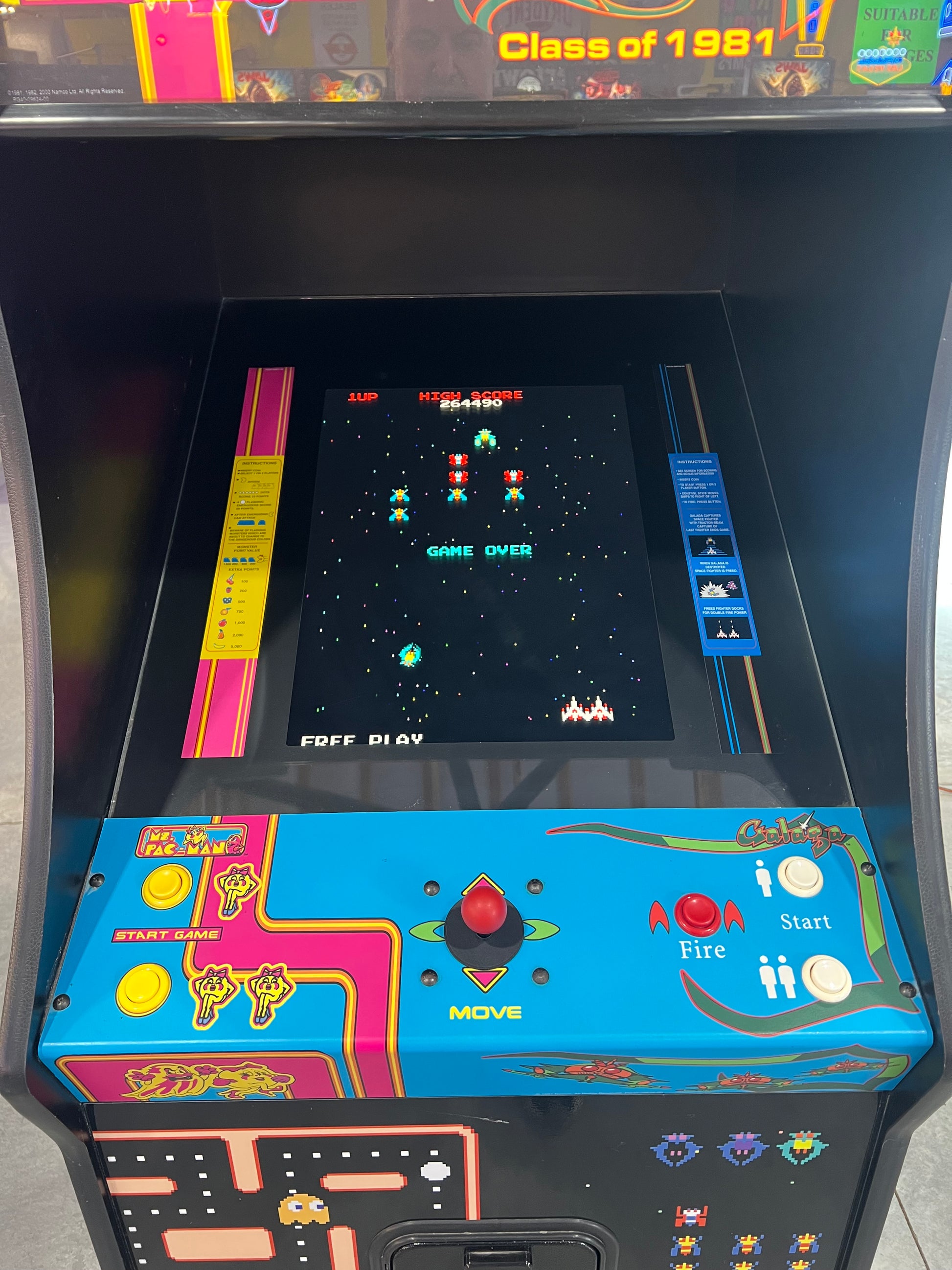 Ms Pac-Man Galaga Reunion Arcade Class of 1981 Game (also plays PAC-MAN) - Original NICE Cabinet - Works 100% Flat Screen BEAUTIFUL GAME!!!