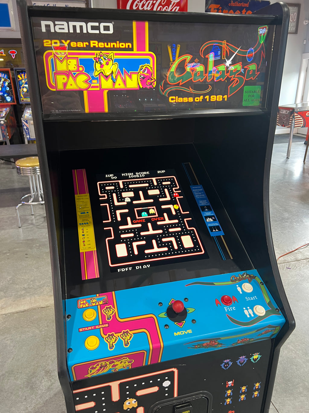 Ms Pac-Man Galaga Reunion Arcade Class of 1981 Game (also plays PAC-MAN) - Original NICE Cabinet - Works 100% Flat Screen BEAUTIFUL GAME!!!