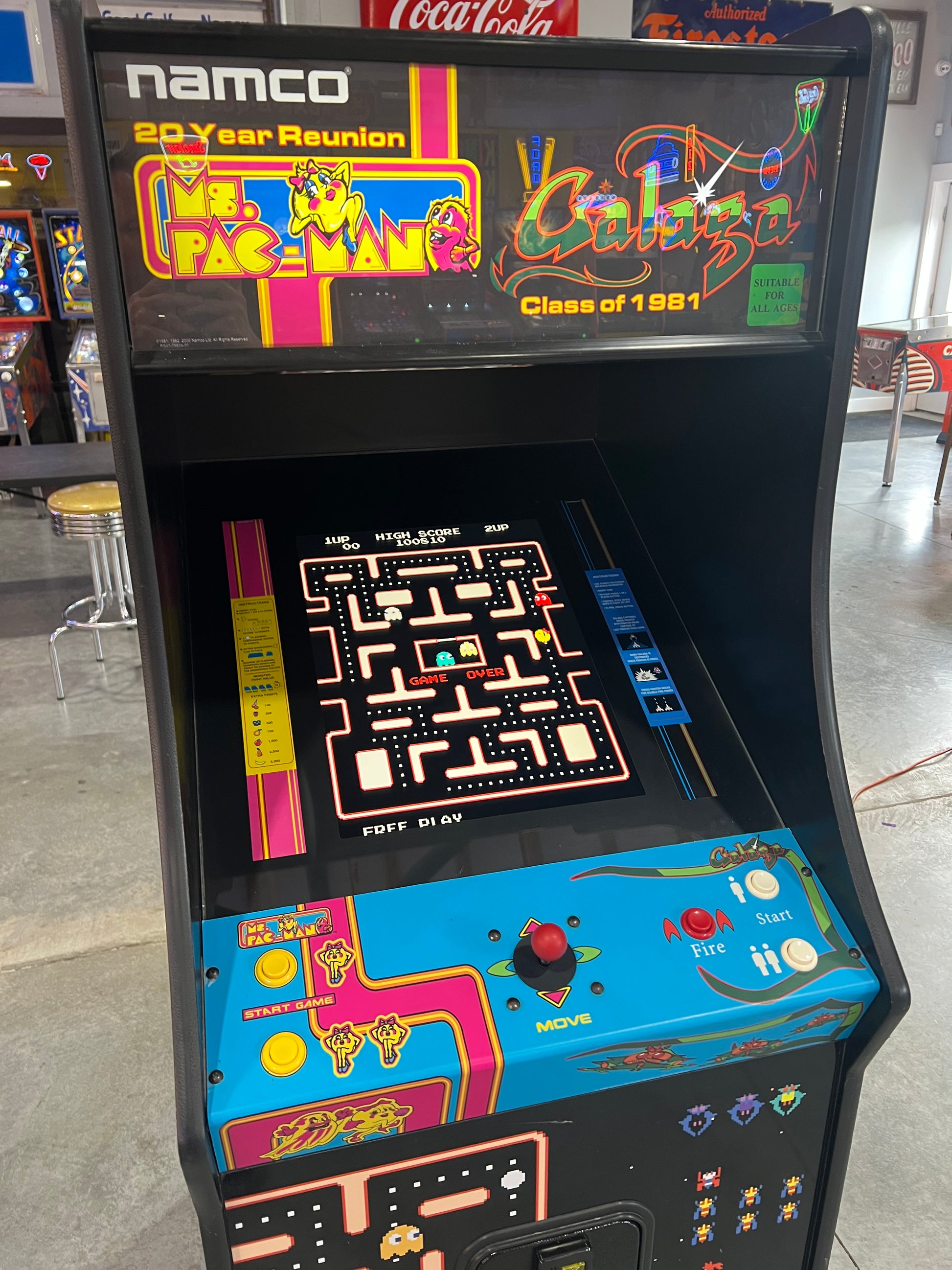 Ms Pac-Man Galaga Reunion Arcade Class of 1981 Game (also plays PAC-MAN) - Original NICE Cabinet - Works 100% Flat Screen BEAUTIFUL GAME!!!