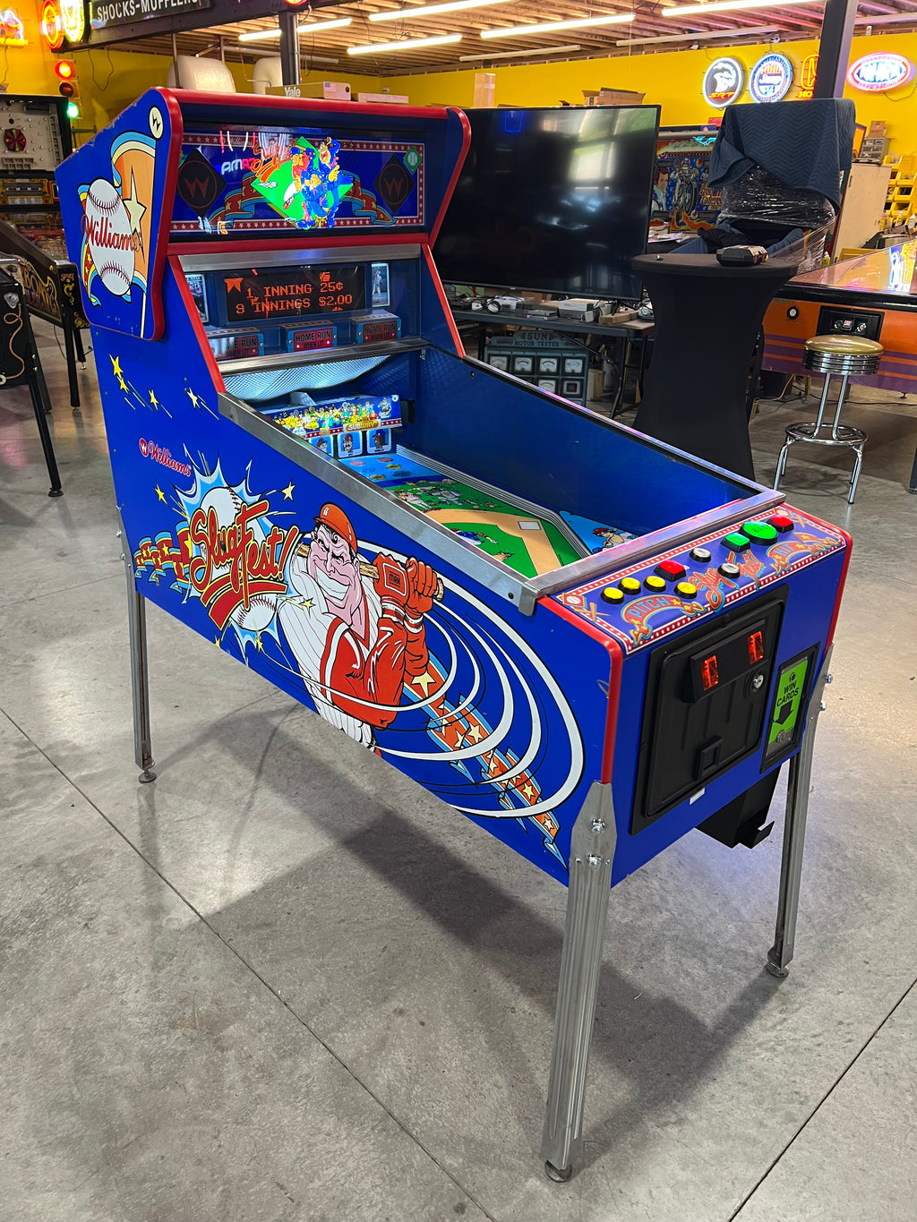 Slugfest 1991 Pitch and Bat Williams Pinball Machine - WORKS 100% - Nice Game DISPENSES BASEBALL CARDS!!! Card Shop Ready!