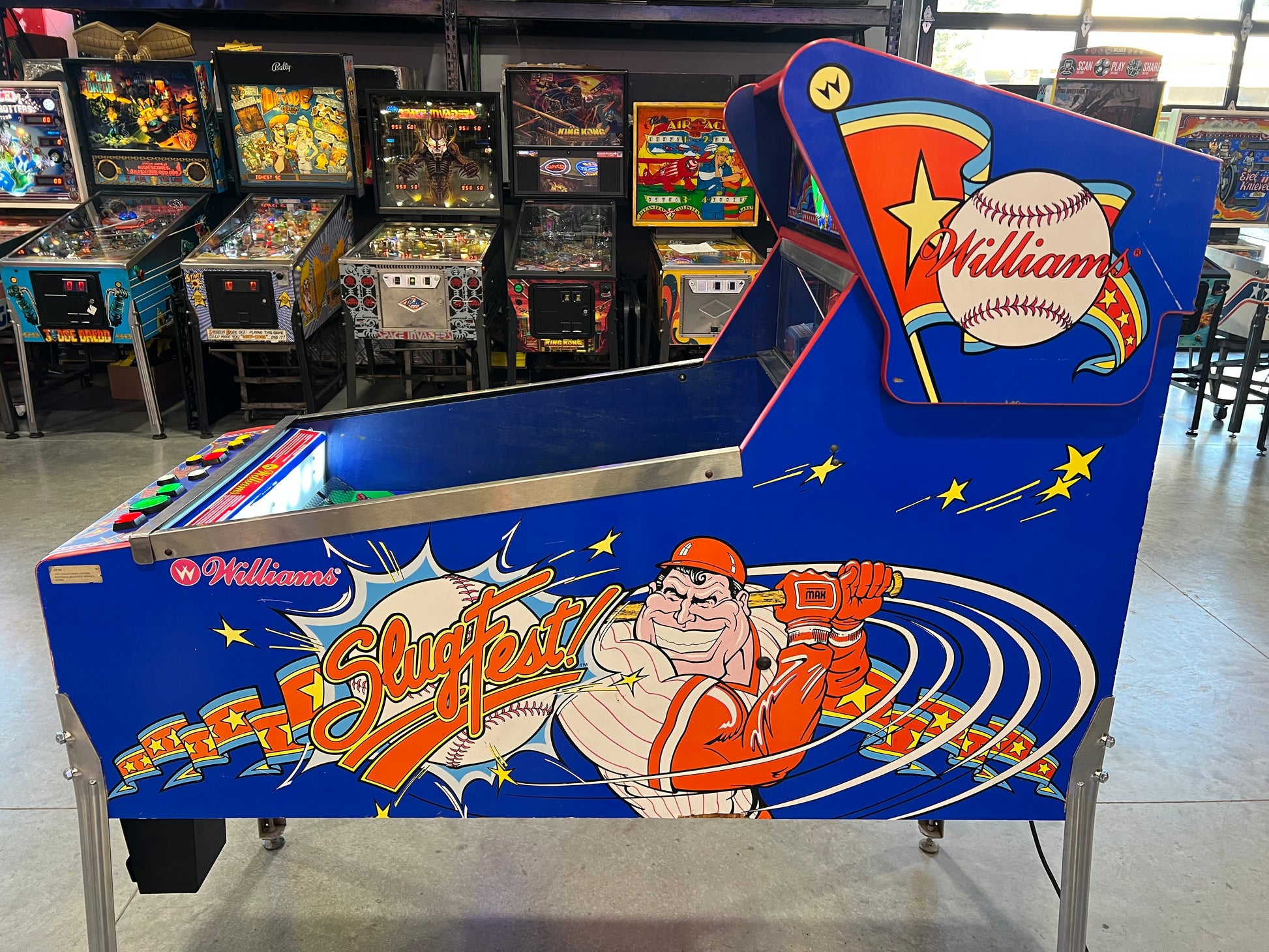 Slugfest 1991 Pitch and Bat Williams Pinball Machine - WORKS 100% - Nice Game DISPENSES BASEBALL CARDS!!! Card Shop Ready!