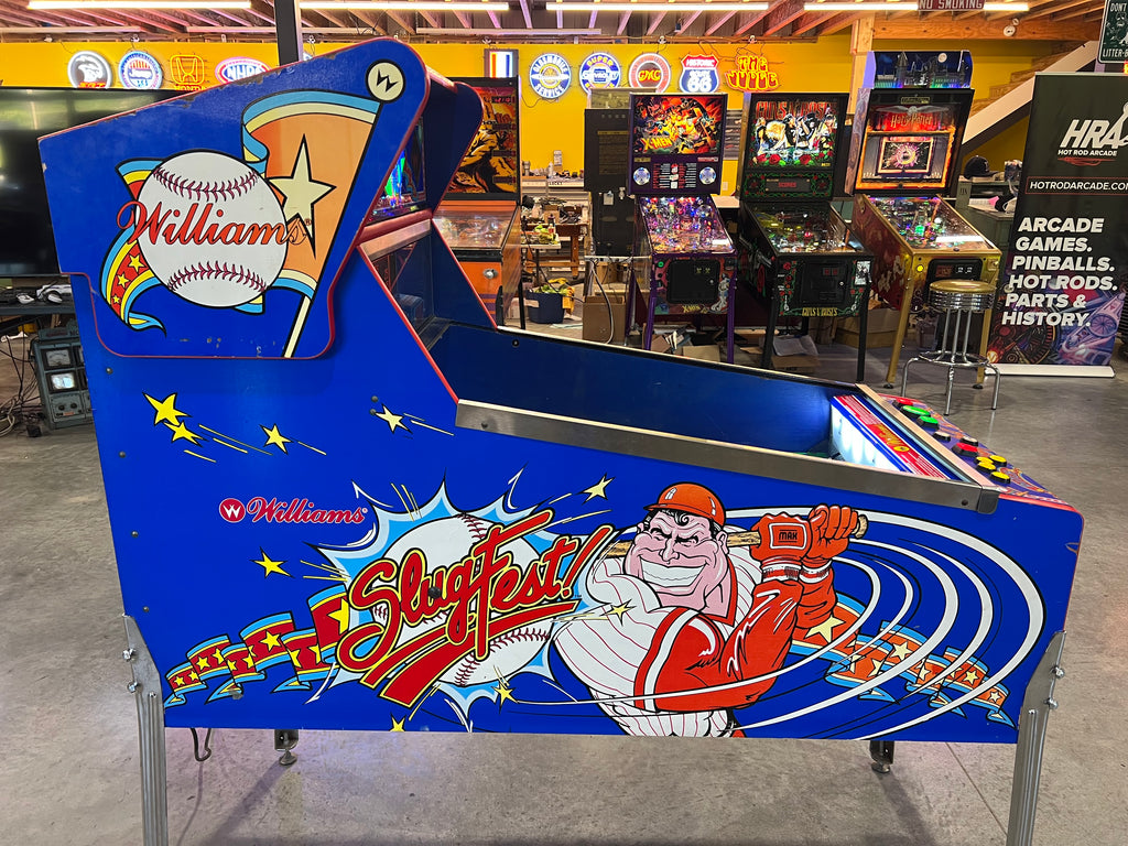 Slugfest 1991 Pitch and Bat Williams Pinball Machine - WORKS 100% - Nice Game DISPENSES BASEBALL CARDS!!! Card Shop Ready!
