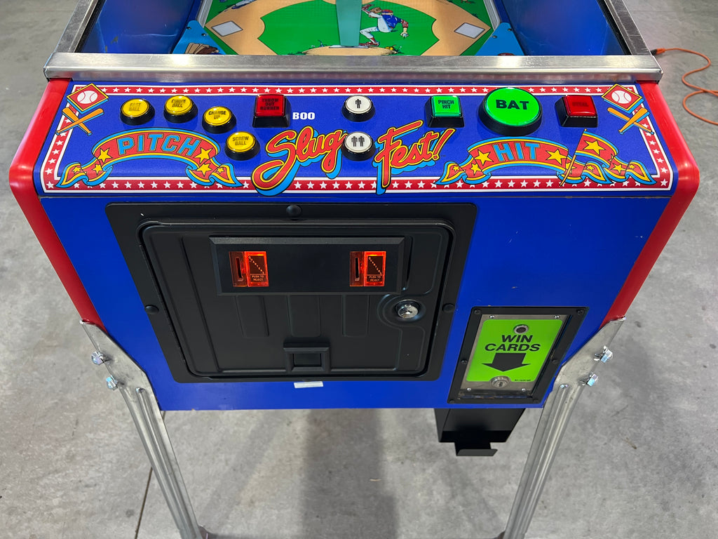 Slugfest 1991 Pitch and Bat Williams Pinball Machine - WORKS 100% - Nice Game DISPENSES BASEBALL CARDS!!! Card Shop Ready!