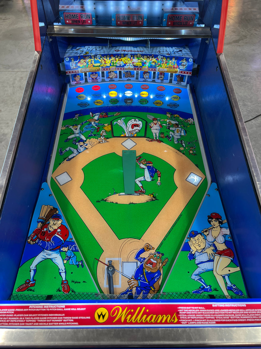 Slugfest 1991 Pitch and Bat Williams Pinball Machine - WORKS 100% - Nice Game DISPENSES BASEBALL CARDS!!! Card Shop Ready!