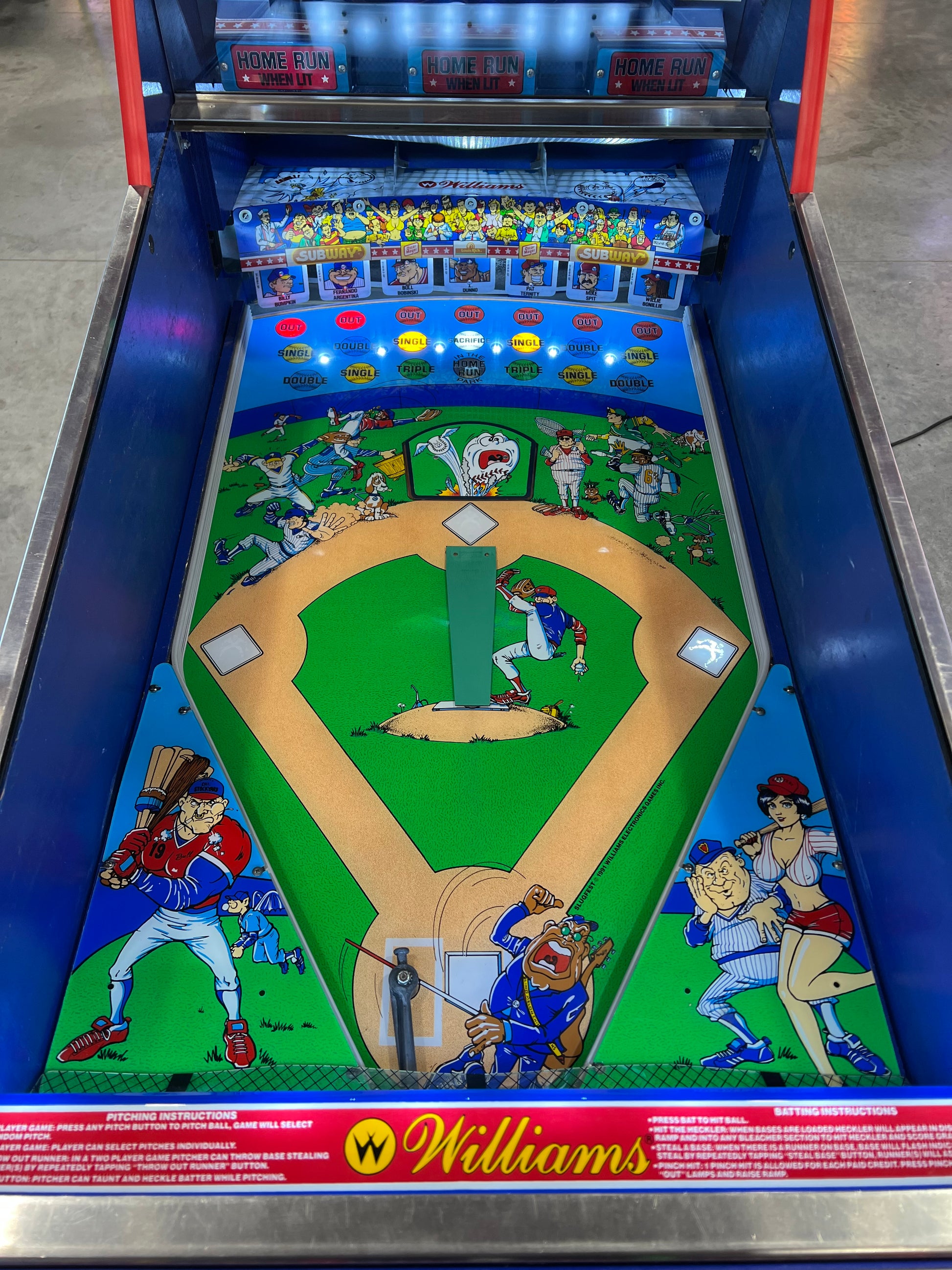 Slugfest 1991 Pitch and Bat Williams Pinball Machine - WORKS 100% - Nice Game DISPENSES BASEBALL CARDS!!! Card Shop Ready!