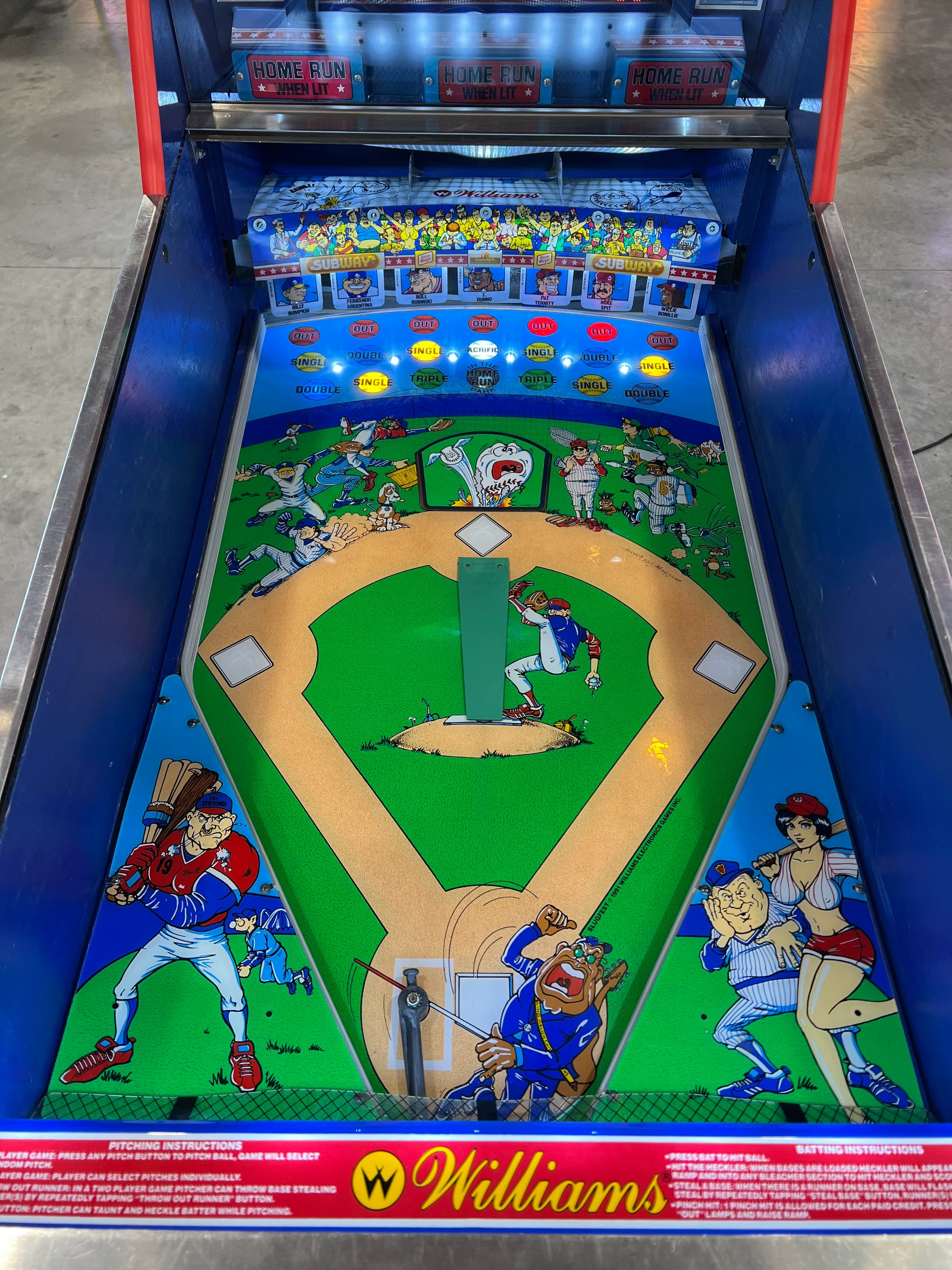 Slugfest 1991 Pitch and Bat Williams Pinball Machine - WORKS 100% - Nice Game DISPENSES BASEBALL CARDS!!! Card Shop Ready!