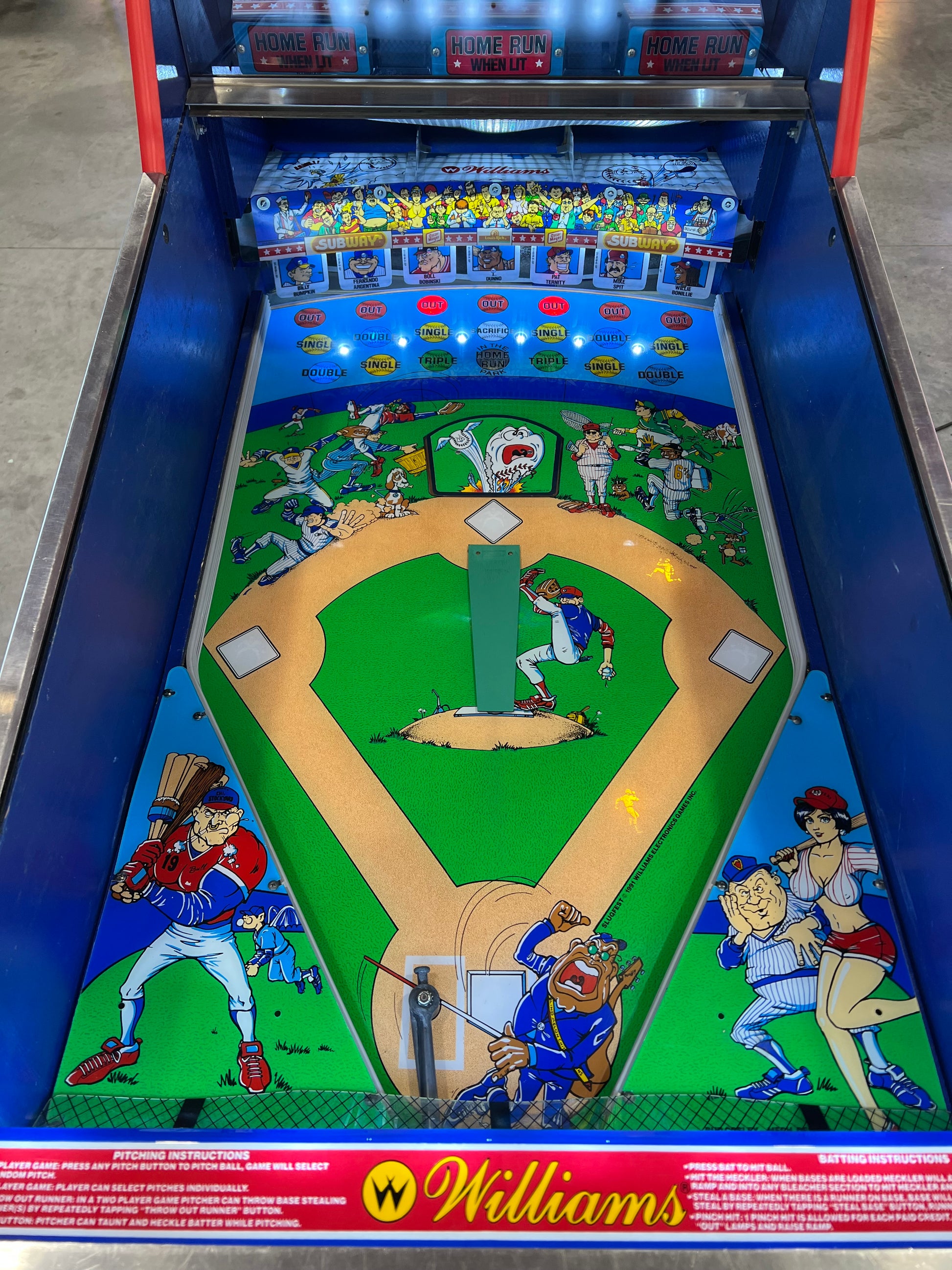 Slugfest 1991 Pitch and Bat Williams Pinball Machine - WORKS 100% - Nice Game DISPENSES BASEBALL CARDS!!! Card Shop Ready!