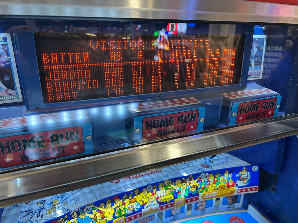 Slugfest 1991 Pitch and Bat Williams Pinball Machine - WORKS 100% - Nice Game DISPENSES BASEBALL CARDS!!! Card Shop Ready!