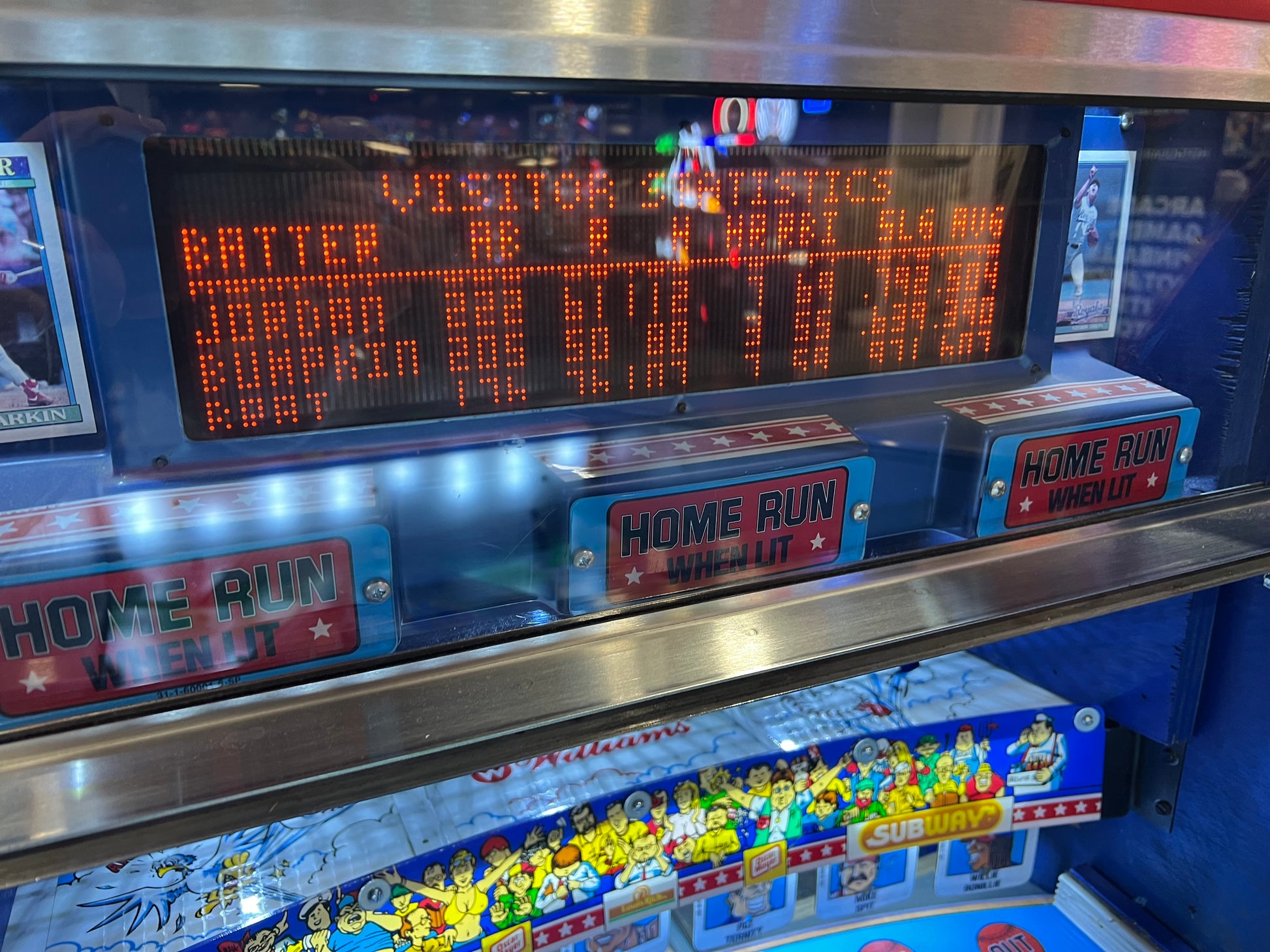 Slugfest 1991 Pitch and Bat Williams Pinball Machine - WORKS 100% - Nice Game DISPENSES BASEBALL CARDS!!! Card Shop Ready!