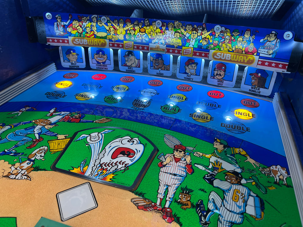 Slugfest 1991 Pitch and Bat Williams Pinball Machine - WORKS 100% - Nice Game DISPENSES BASEBALL CARDS!!! Card Shop Ready!
