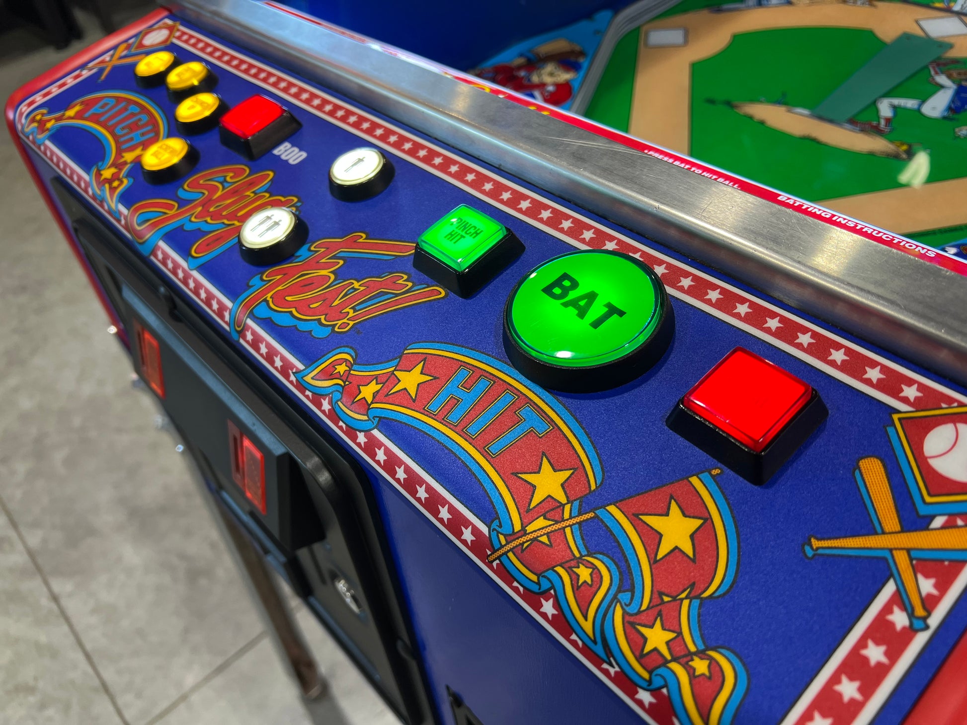 Slugfest 1991 Pitch and Bat Williams Pinball Machine - WORKS 100% - Nice Game DISPENSES BASEBALL CARDS!!! Card Shop Ready!