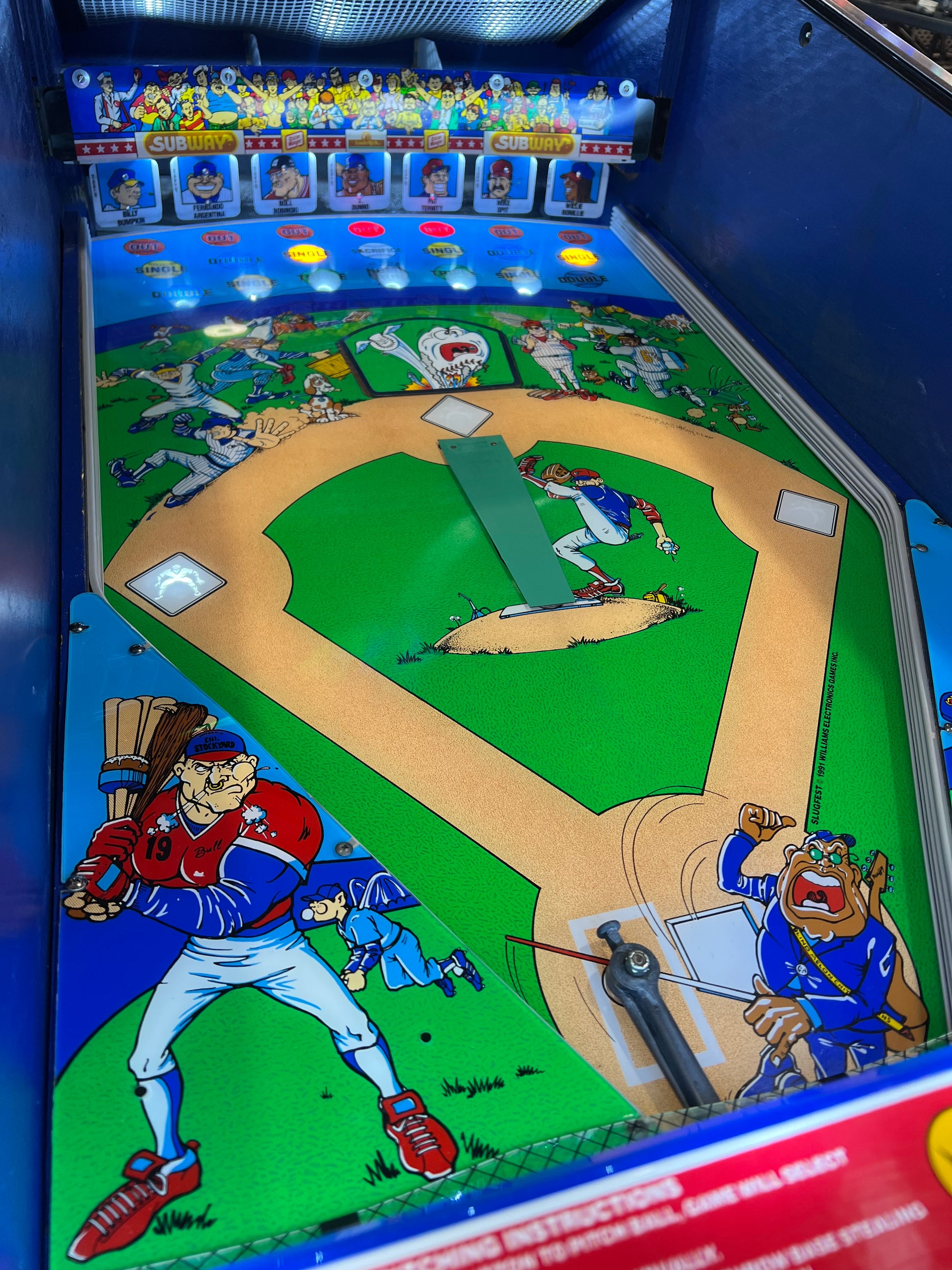 Slugfest 1991 Pitch and Bat Williams Pinball Machine - WORKS 100% - Nice Game DISPENSES BASEBALL CARDS!!! Card Shop Ready!