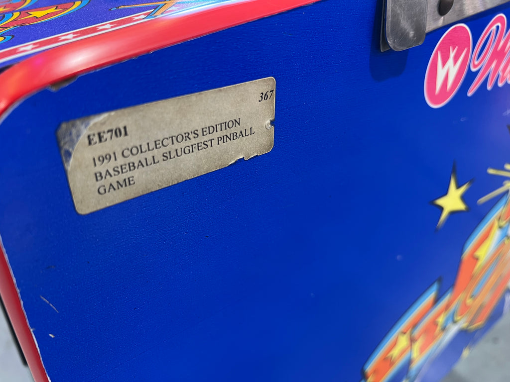 Slugfest 1991 Pitch and Bat Williams Pinball Machine - WORKS 100% - Nice Game DISPENSES BASEBALL CARDS!!! Card Shop Ready!