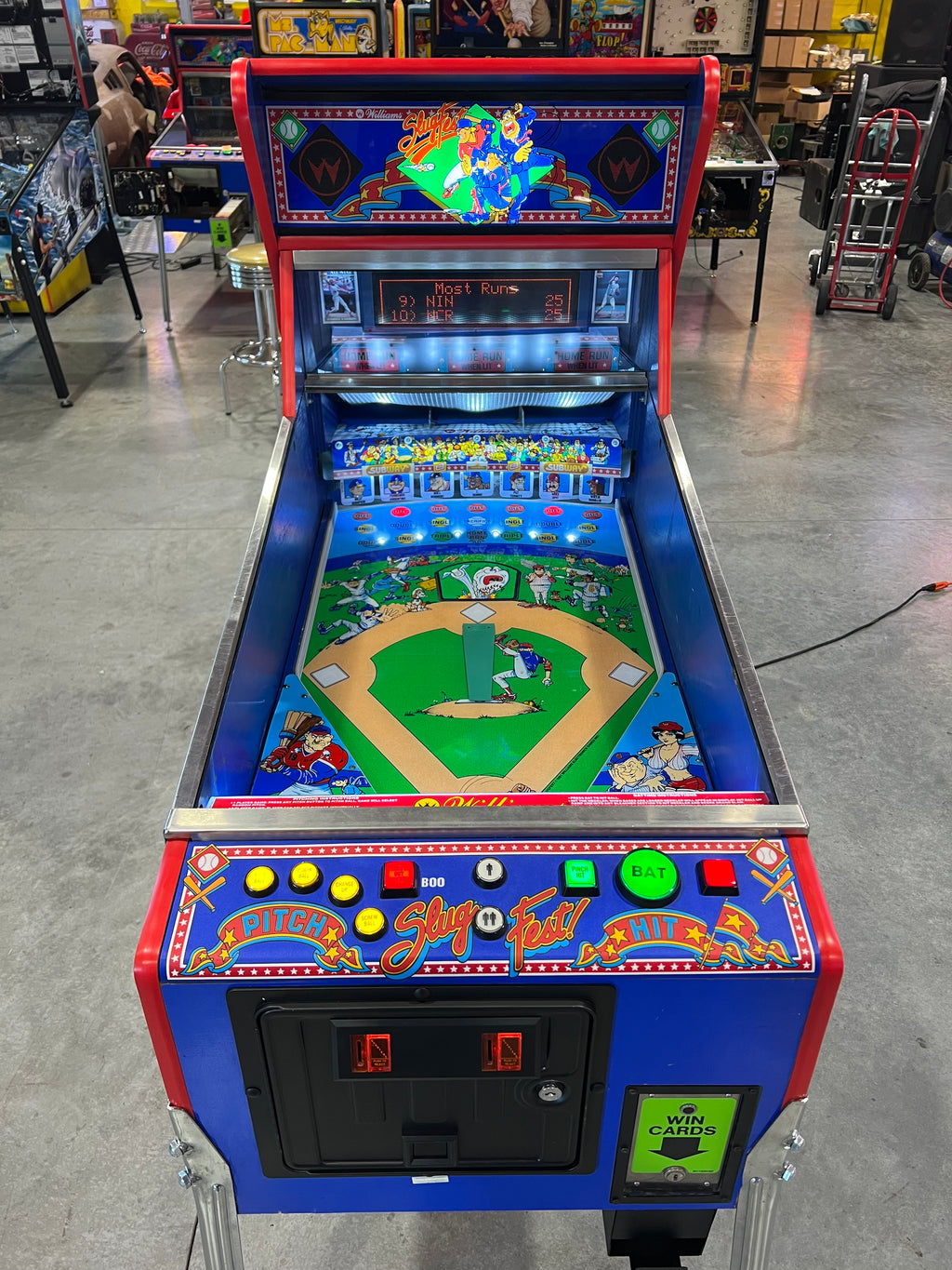 Slugfest 1991 Pitch and Bat Williams Pinball Machine - WORKS 100% - Nice Game DISPENSES BASEBALL CARDS!!! Card Shop Ready!