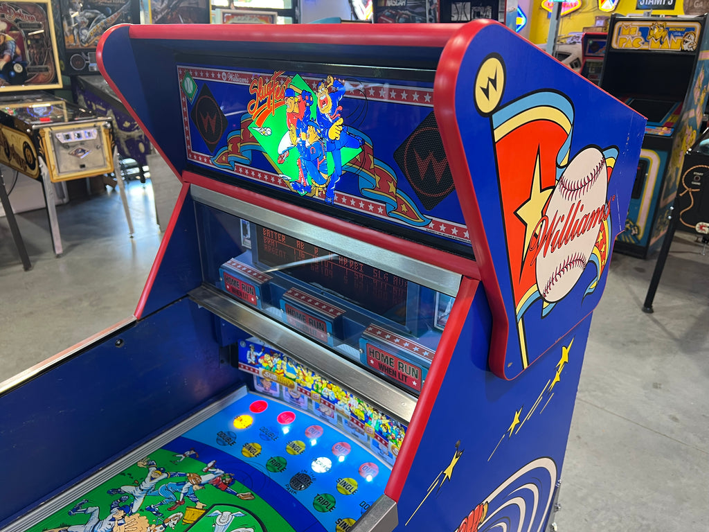 Slugfest 1991 Pitch and Bat Williams Pinball Machine - WORKS 100% - Nice Game DISPENSES BASEBALL CARDS!!! Card Shop Ready!