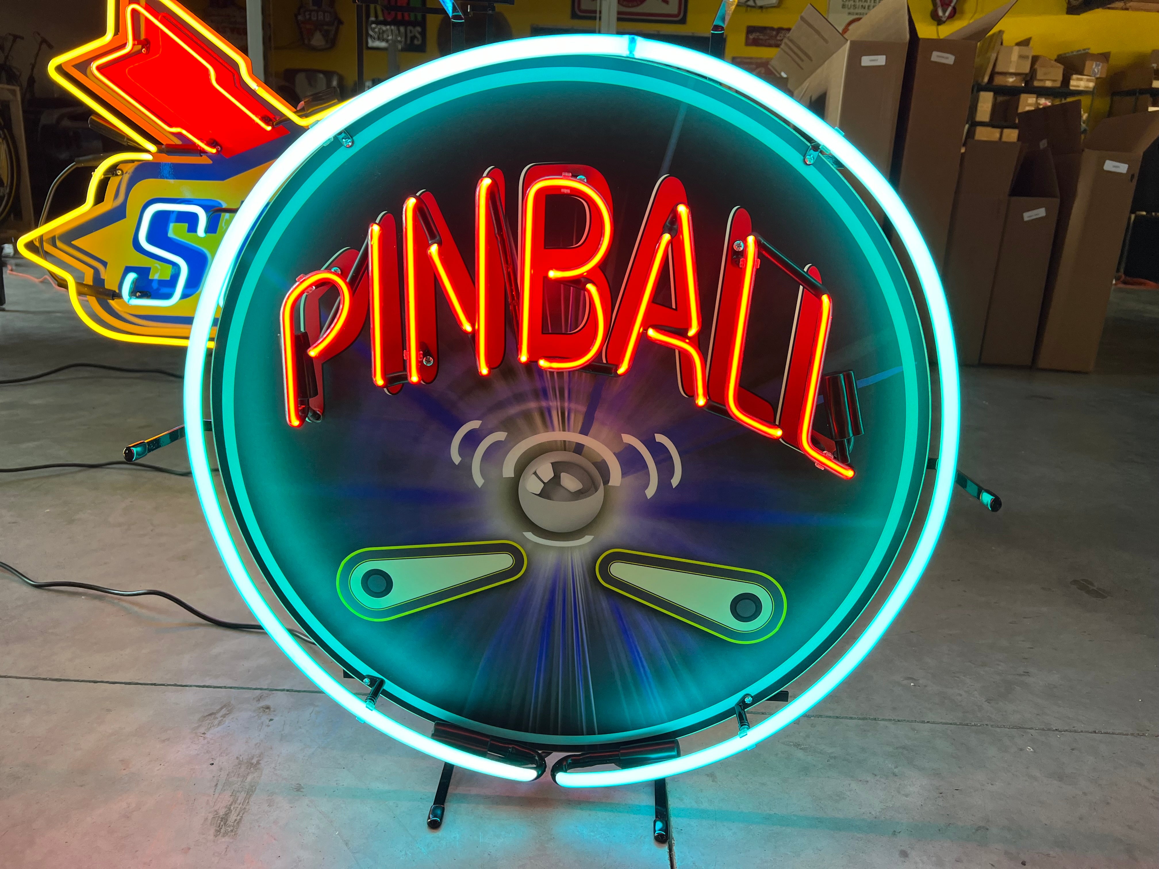 Neon Pinball Sign PINBALL ROUND NEON SIGN - Ready for Your Game Room or Man Cave!! REAL ...