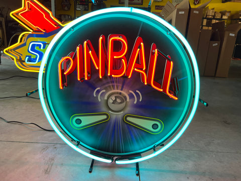 PINBALL ROUND NEON SIGN - Ready for Your Game Room or Man Cave!! REAL NEON!