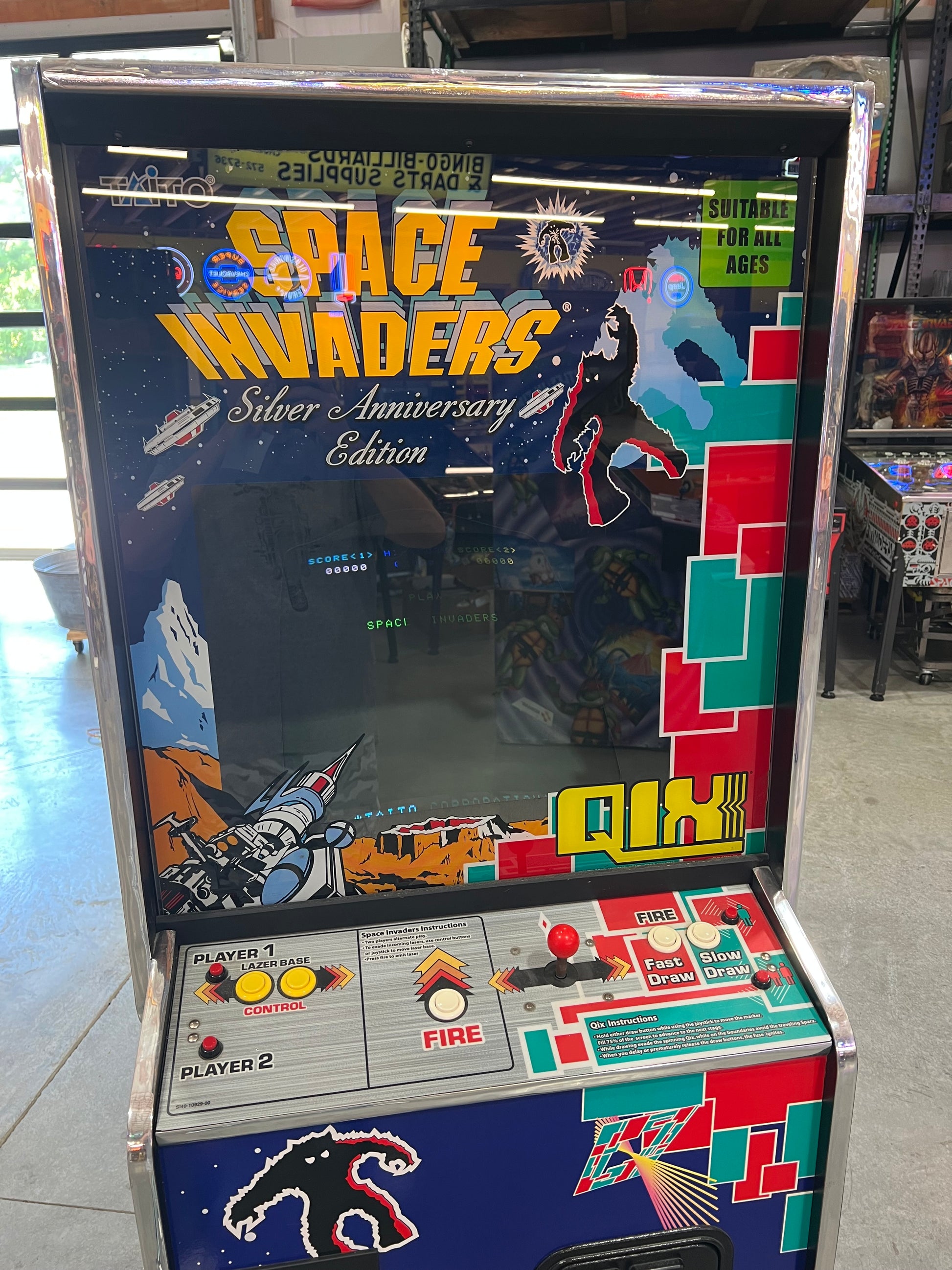 SPACE INVADERS / QIX COMBO Taito Reunion Arcade Game - Works 100% - Two All Time Greats in One Cabinet!