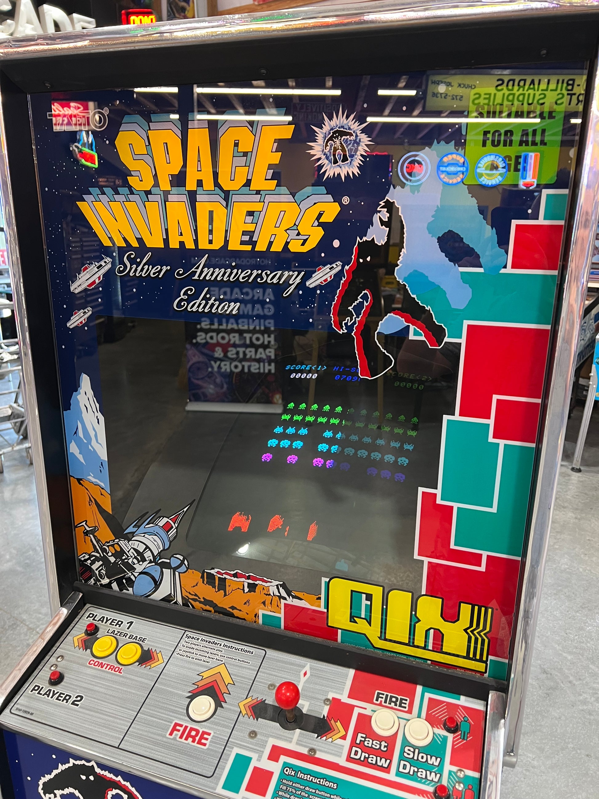 SPACE INVADERS / QIX COMBO Taito Reunion Arcade Game - Works 100% - Two All Time Greats in One Cabinet!