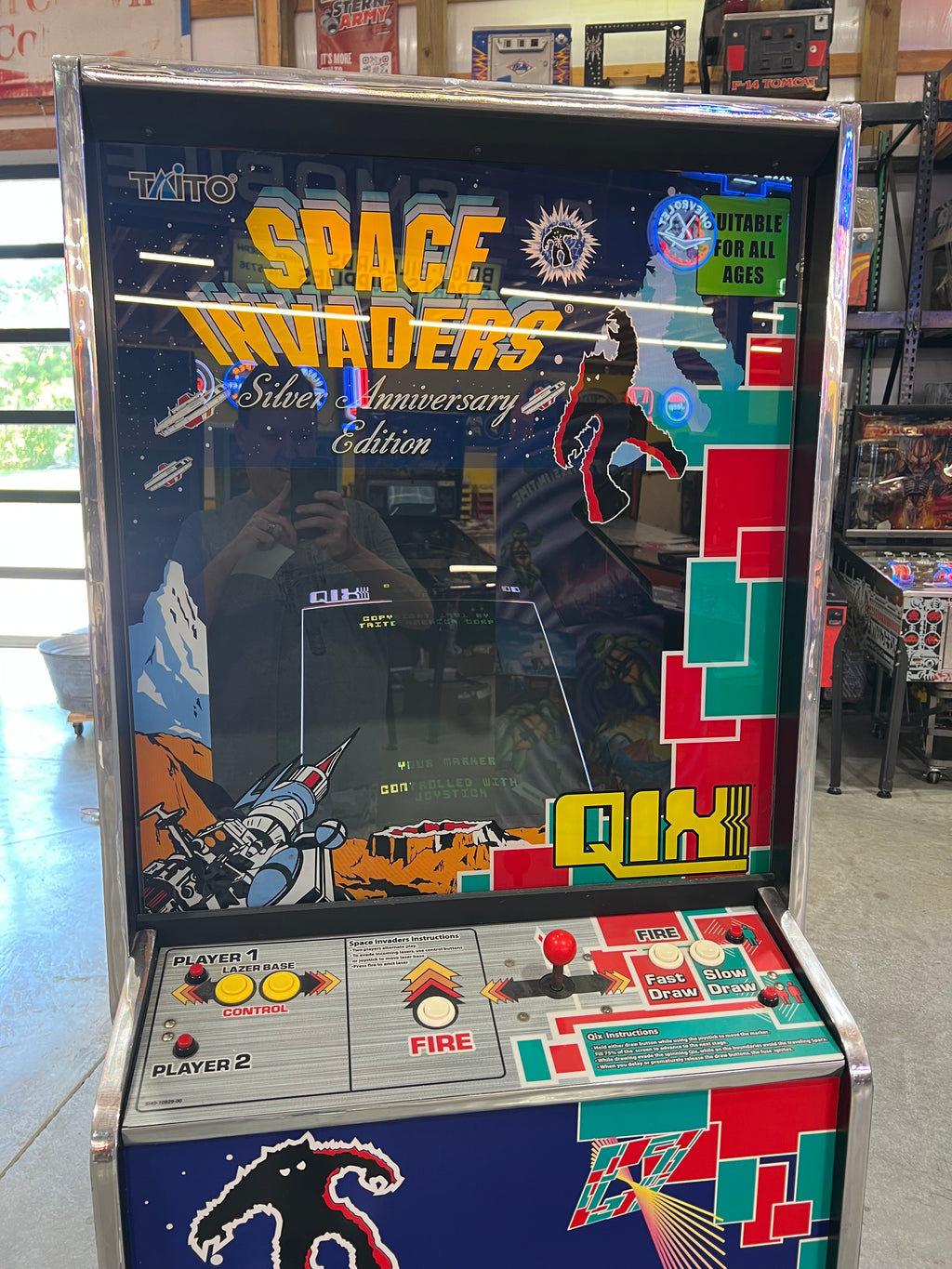 SPACE INVADERS / QIX COMBO Taito Reunion Arcade Game - Works 100% - Two All Time Greats in One Cabinet!
