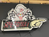 RACING GIRL CHECKERED FLAG SPEEDWAY NEON SIGN - Ready for Your Garage, Game Room or Man Cave!! REAL NEON!