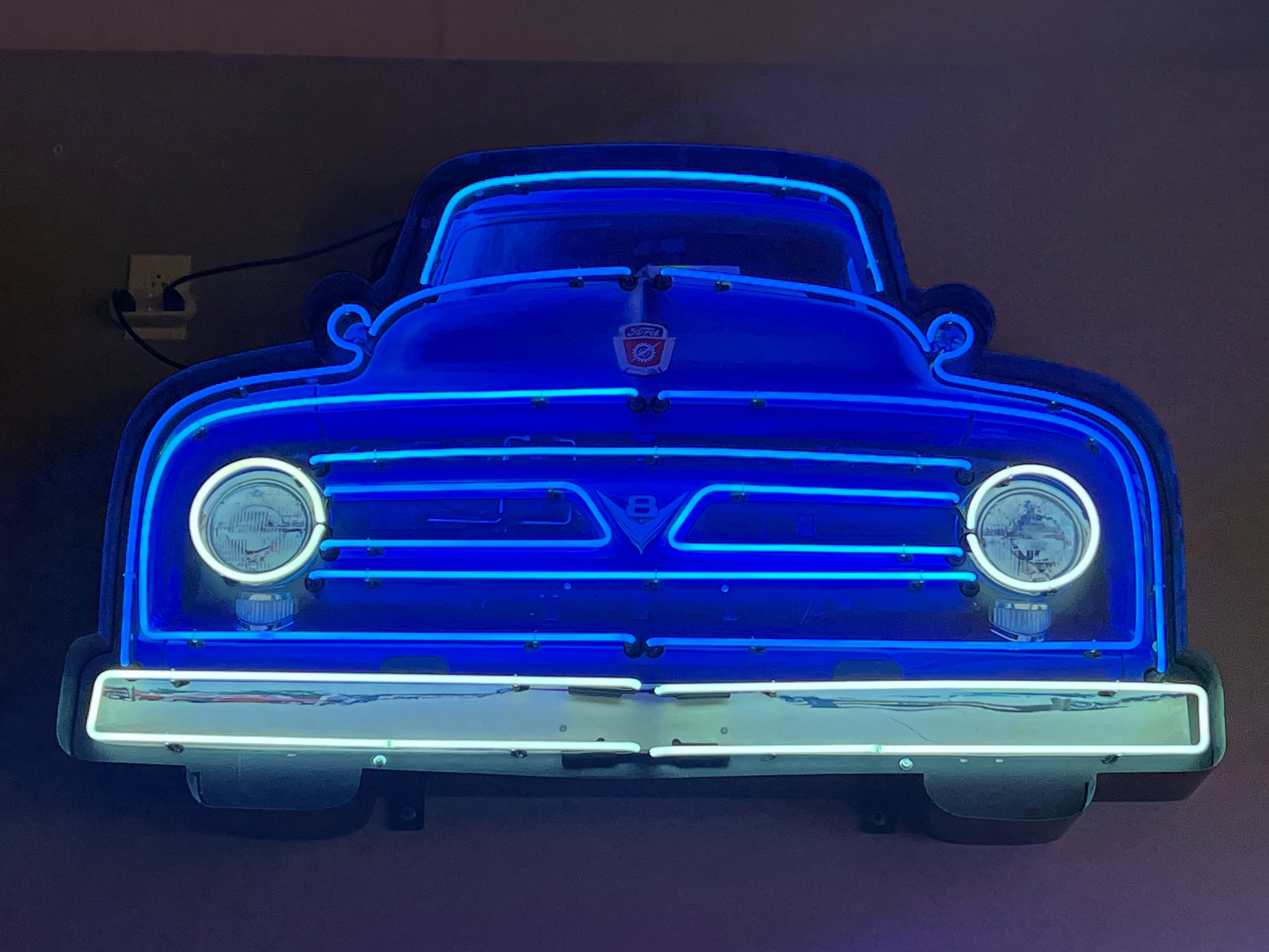 FORD V8 TRUCK GRILLE LARGE 4 1/2 FT NEON CAN SIGN - Ready for Your Garage, Game Room or Man Cave!! REAL NEON!