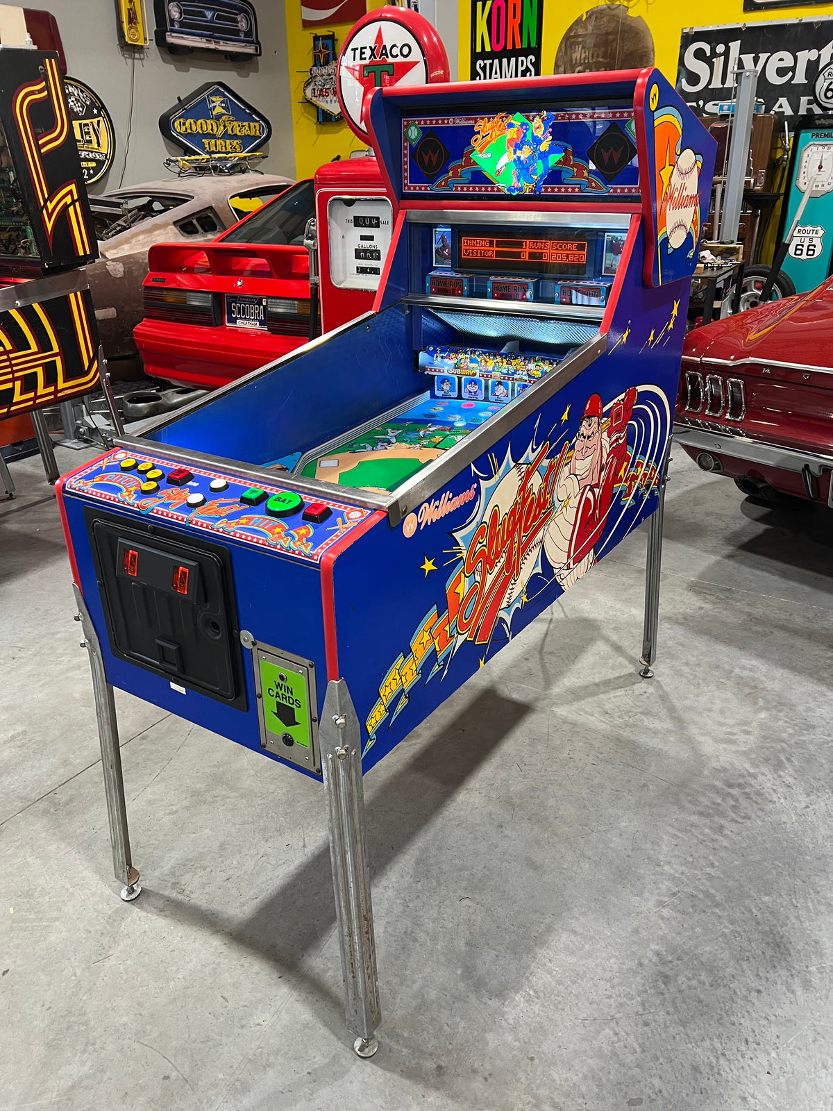 Slugfest 1991 Pitch and Bat Williams Pinball Machine - WORKS 100% - Nice Game DISPENSES BASEBALL CARDS!!! Card Shop Ready!