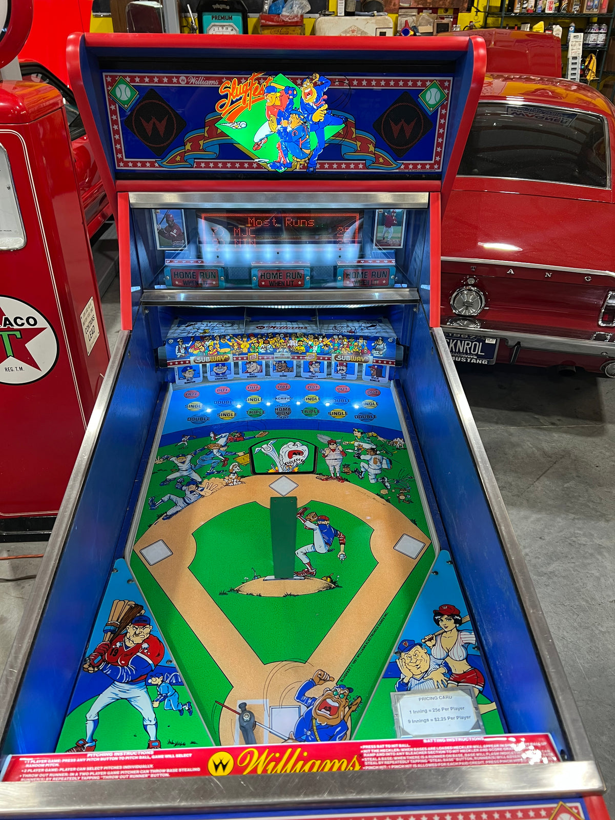 Slugfest 1991 Pitch and Bat Williams Pinball Machine - WORKS 100% - Nice Game DISPENSES BASEBALL CARDS!!! Card Shop Ready!