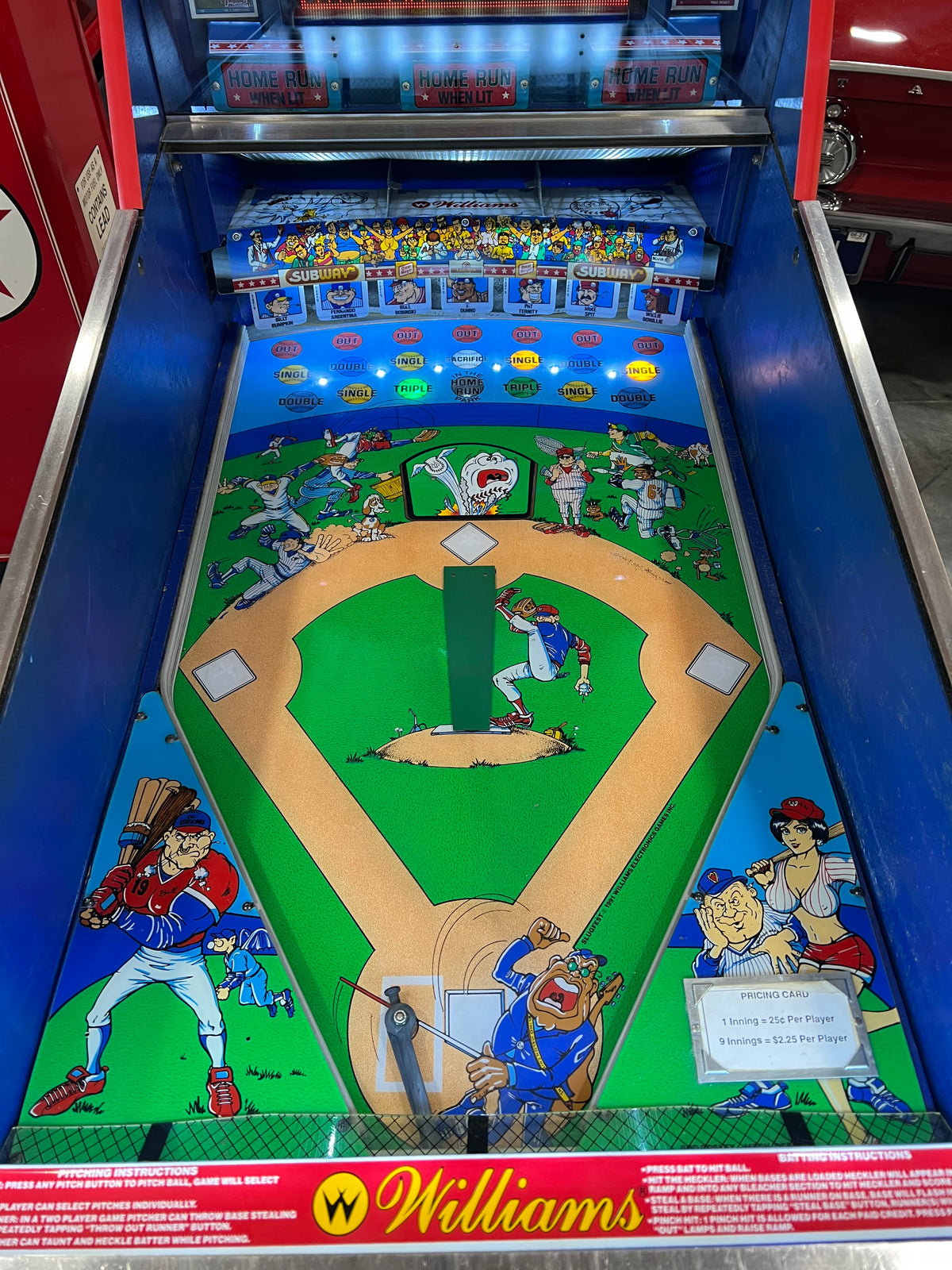 Slugfest 1991 Pitch and Bat Williams Pinball Machine - WORKS 100% - Nice Game DISPENSES BASEBALL CARDS!!! Card Shop Ready!