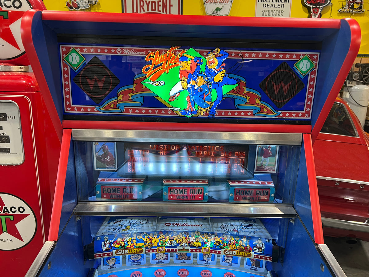 Slugfest 1991 Pitch and Bat Williams Pinball Machine - WORKS 100% - Nice Game DISPENSES BASEBALL CARDS!!! Card Shop Ready!