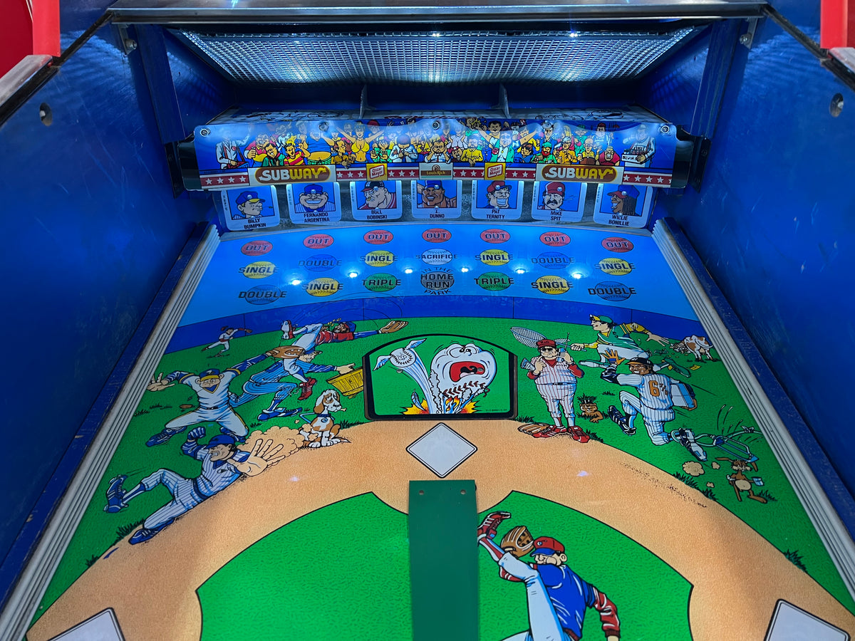 Slugfest 1991 Pitch and Bat Williams Pinball Machine - WORKS 100% - Nice Game DISPENSES BASEBALL CARDS!!! Card Shop Ready!