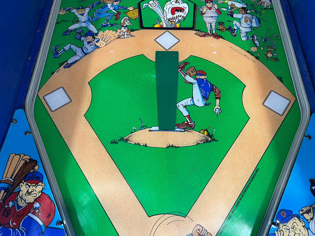 Slugfest 1991 Pitch and Bat Williams Pinball Machine - WORKS 100% - Nice Game DISPENSES BASEBALL CARDS!!! Card Shop Ready!