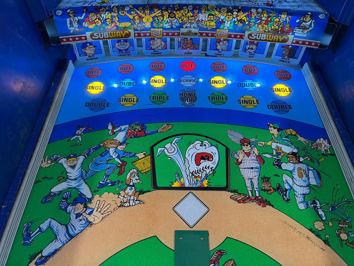 Slugfest 1991 Pitch and Bat Williams Pinball Machine - WORKS 100% - Nice Game DISPENSES BASEBALL CARDS!!! Card Shop Ready!