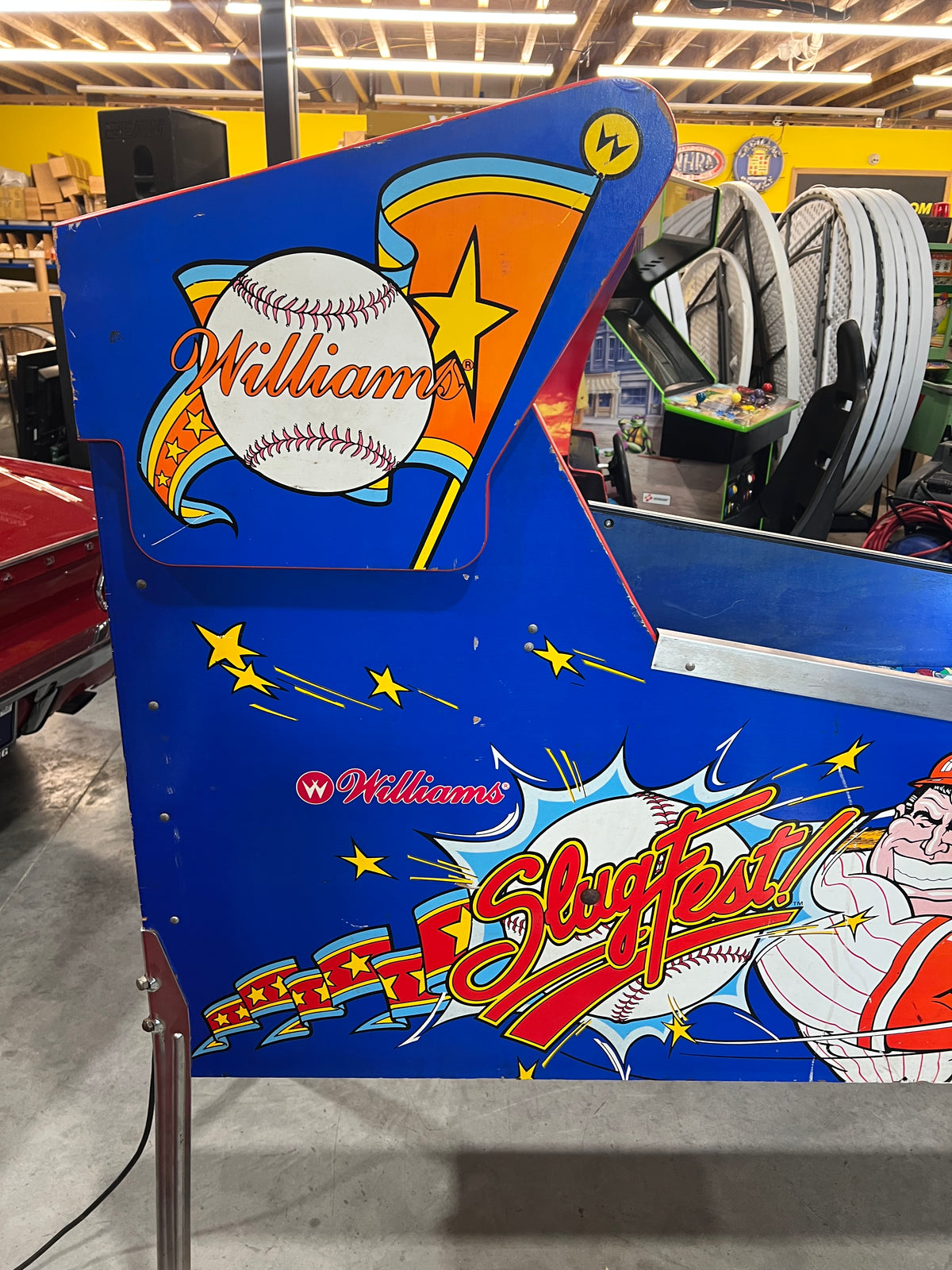 Slugfest 1991 Pitch and Bat Williams Pinball Machine - WORKS 100% - Nice Game DISPENSES BASEBALL CARDS!!! Card Shop Ready!