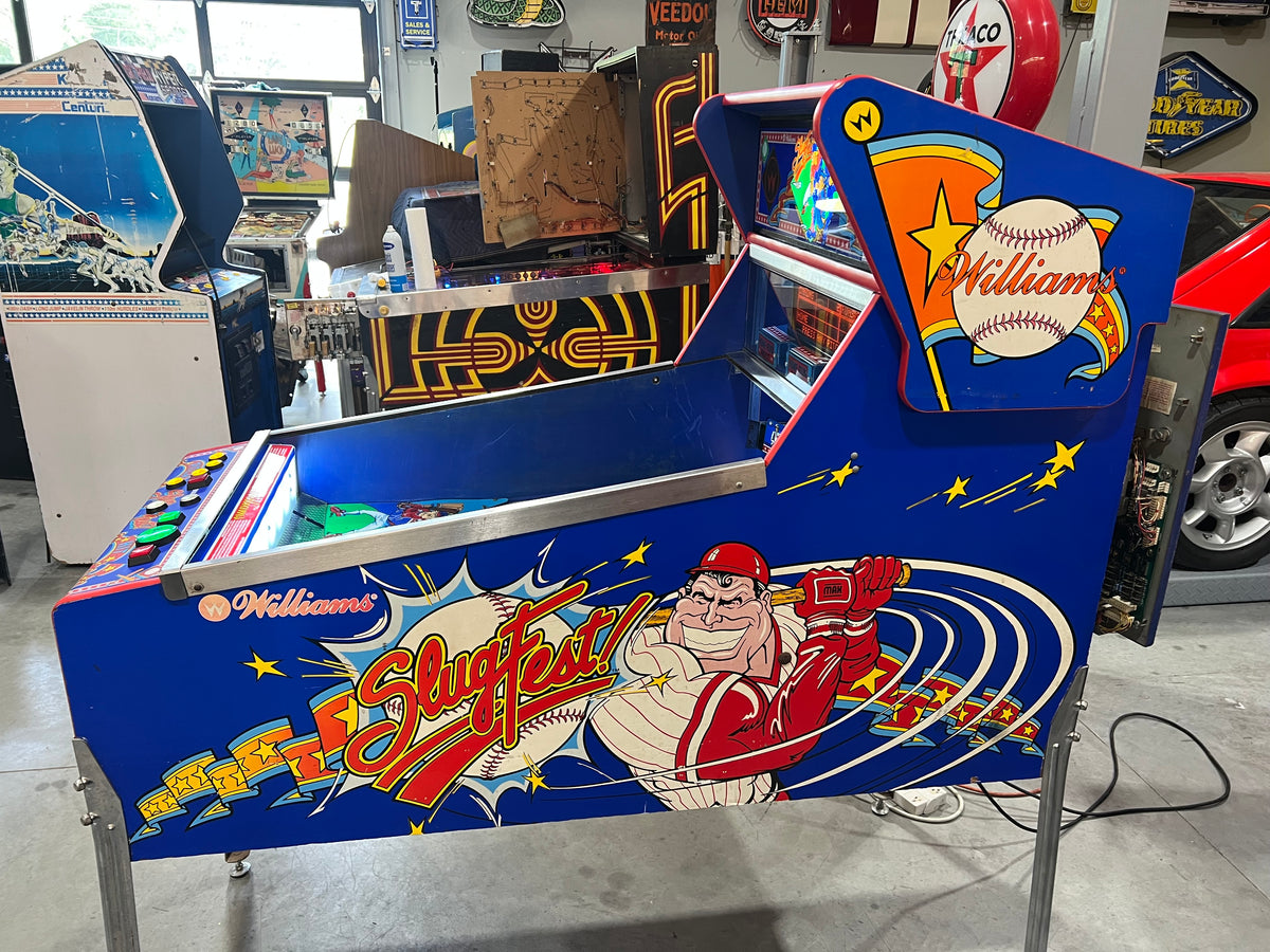 Slugfest 1991 Pitch and Bat Williams Pinball Machine - WORKS 100% - Nice Game DISPENSES BASEBALL CARDS!!! Card Shop Ready!