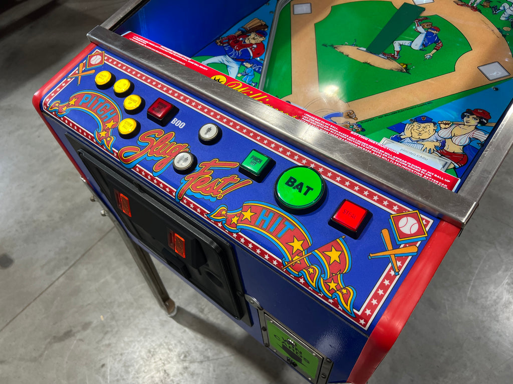 Slugfest 1991 Pitch and Bat Williams Pinball Machine - WORKS 100% - Nice Game DISPENSES BASEBALL CARDS!!! Card Shop Ready!