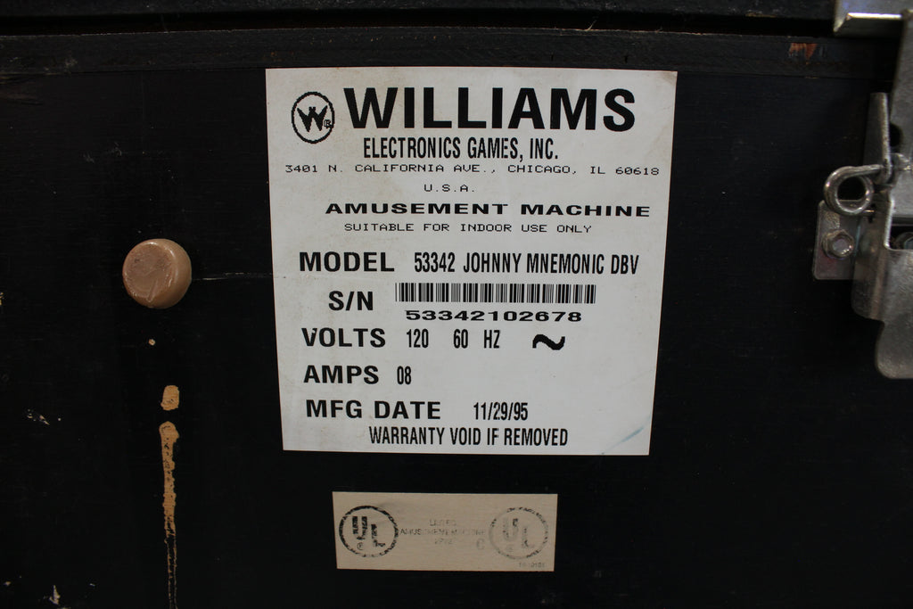 JOHNNY MNEMONIC - 1995 Williams Pinball Machine - WORKS 100% - Defeat the Matrix with the Glove!!!